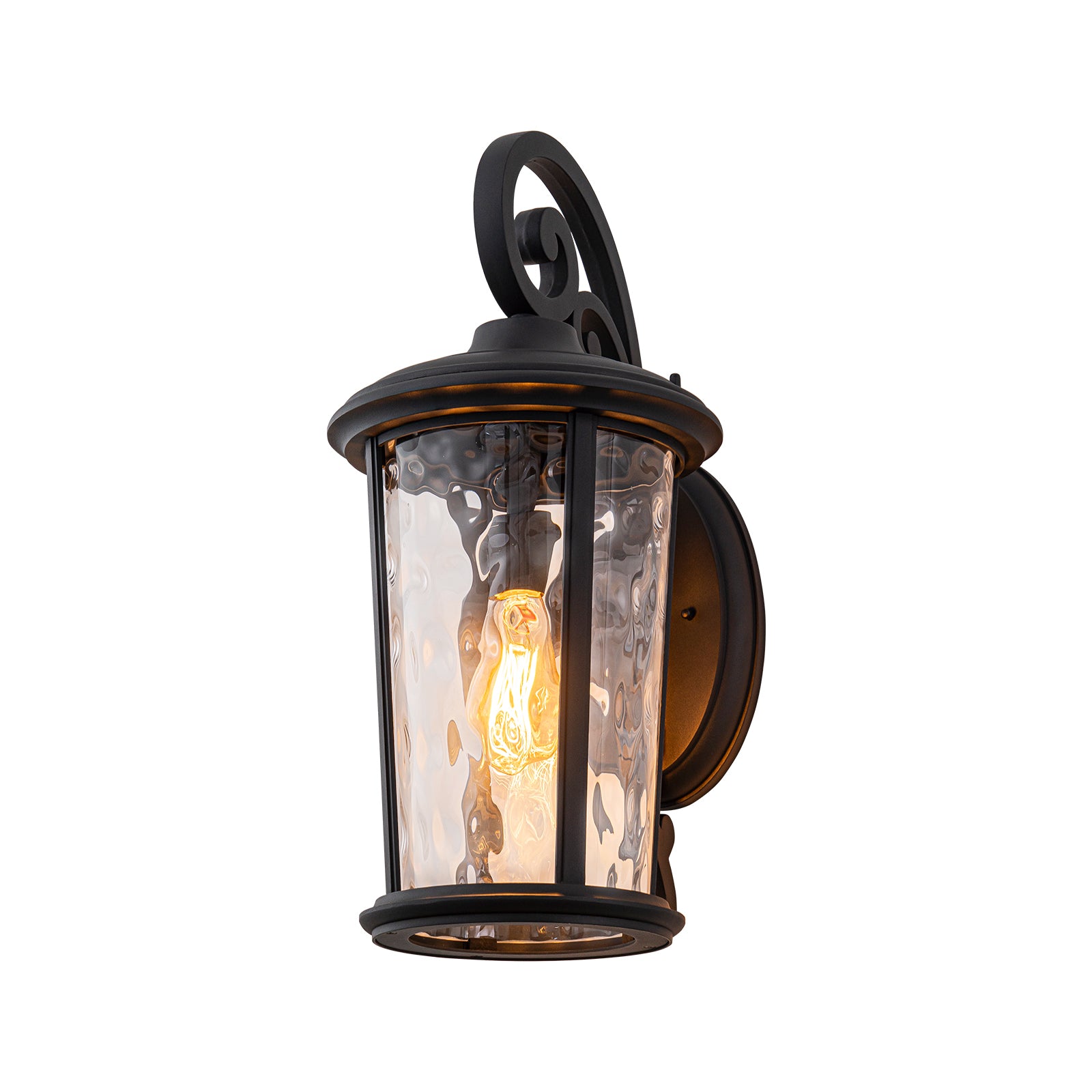 Glowlings 1-Light Vintage 21"High Matte Black IP23 Rippled Glass Outdoor Wall Sconce