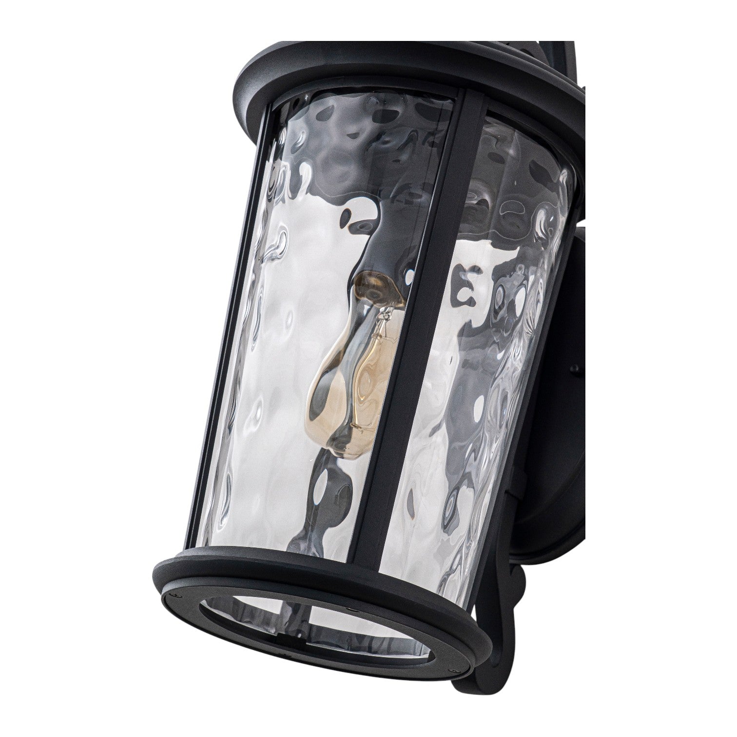 Glowlings 1-Light Vintage 21"High Matte Black IP23 Rippled Glass Outdoor Wall Sconce