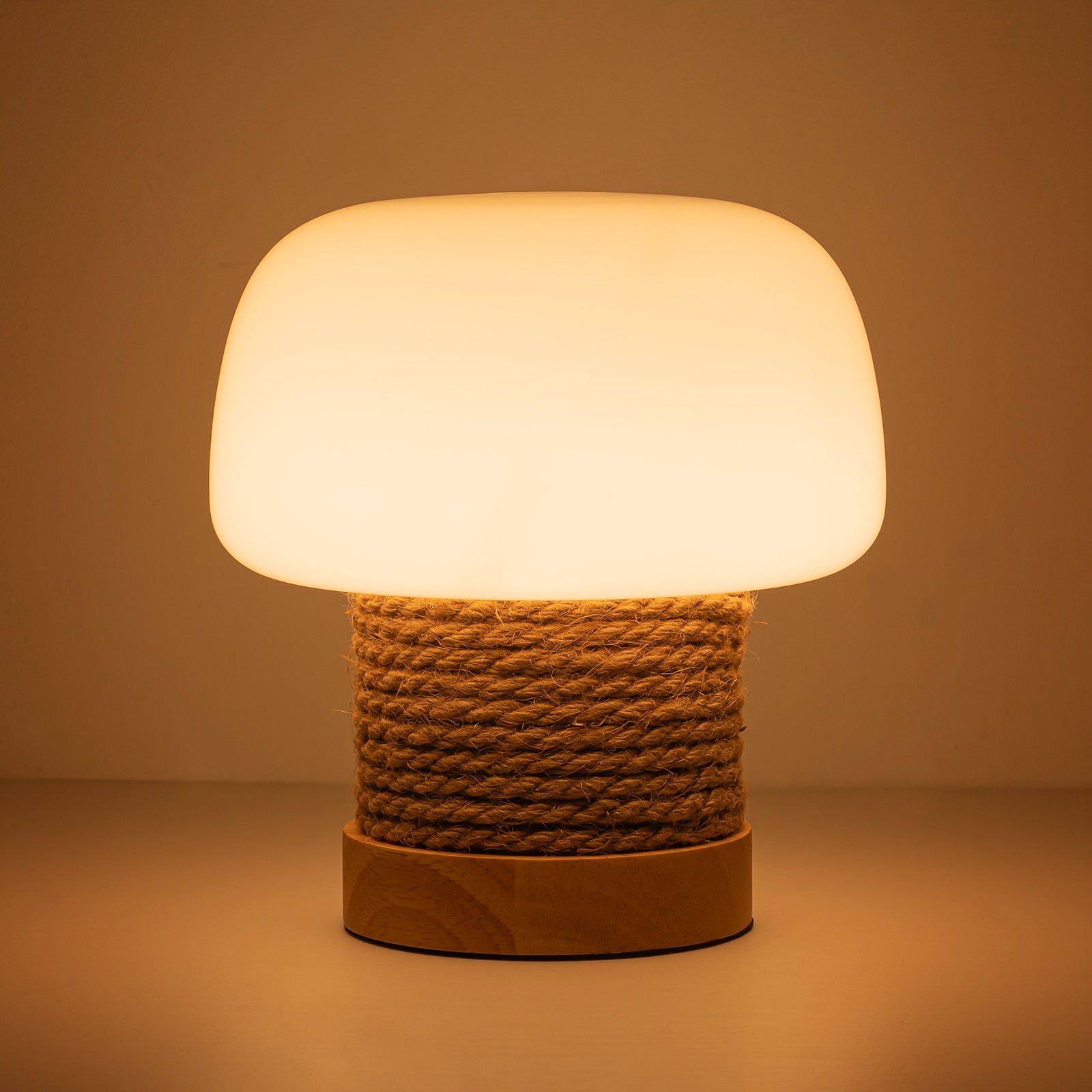 Glowlings 1-Light Vintage Mushroom Glass Wooden Small Table Lamp Night Light