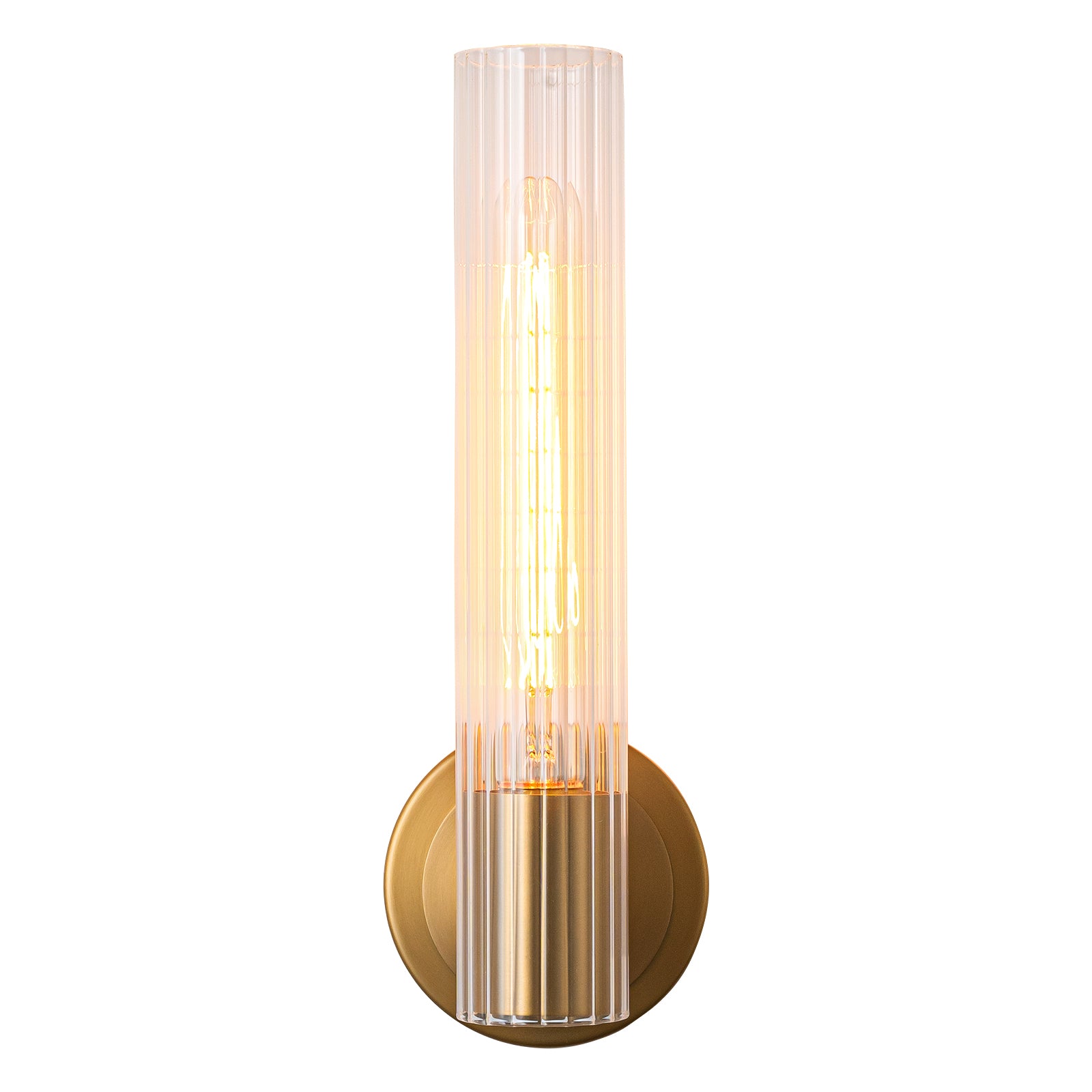 Glowlings 1-Light Vintage Ribbed Clear Glass Antique Brass Wall Sconce Bathroom Vanity Light