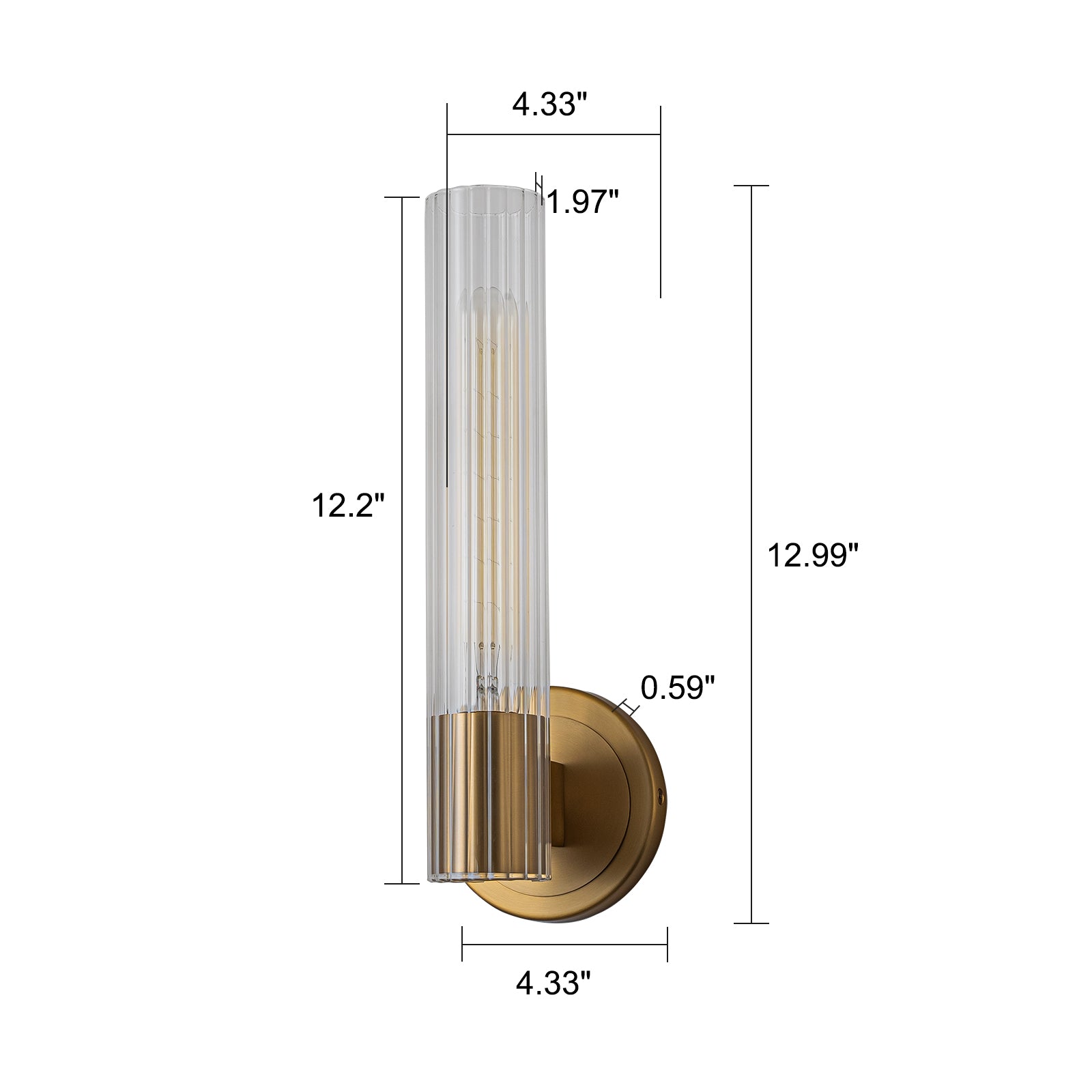 Glowlings 1-Light Vintage Ribbed Clear Glass Antique Brass Wall Sconce Bathroom Vanity Light