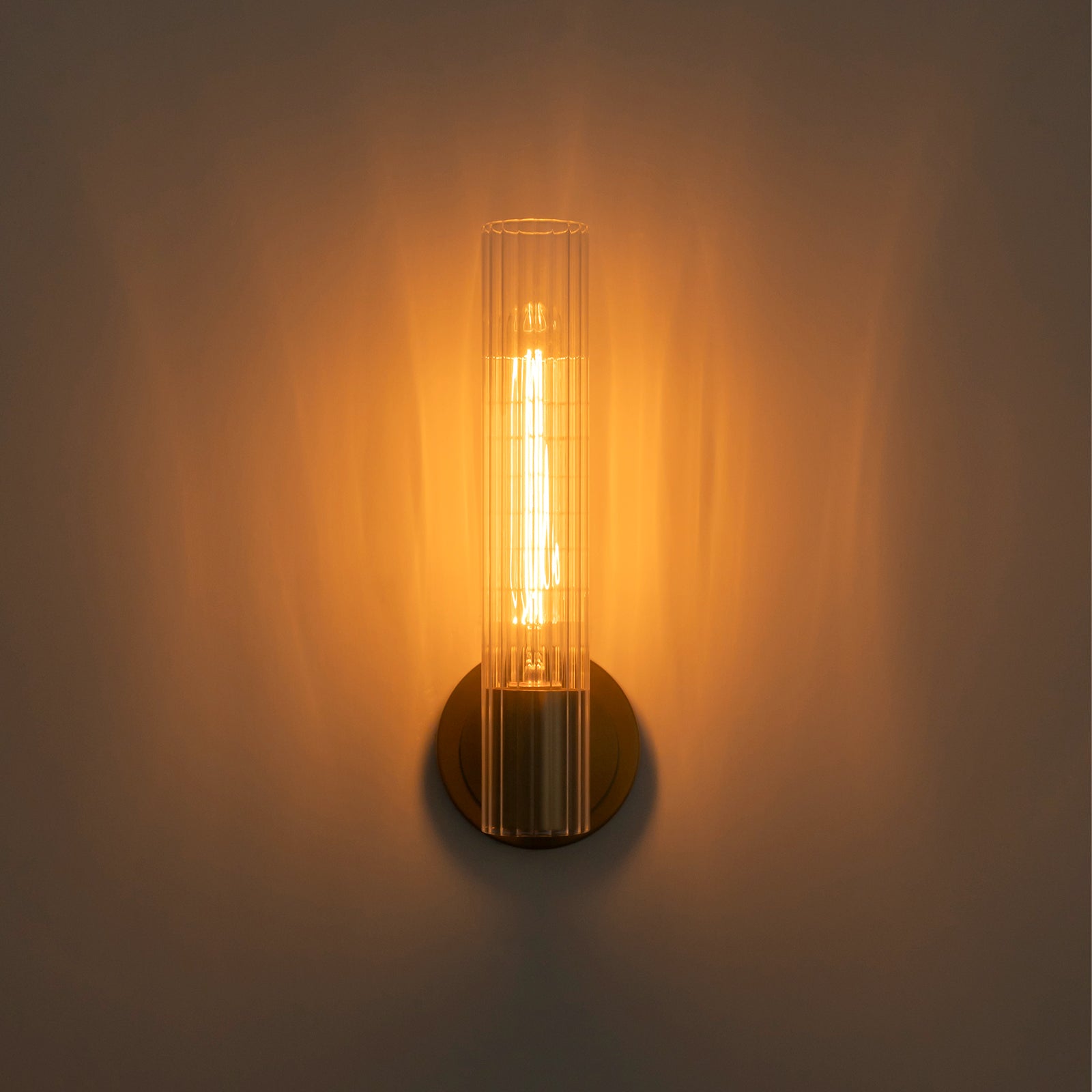 Glowlings 1-Light Vintage Ribbed Clear Glass Antique Brass Wall Sconce Bathroom Vanity Light