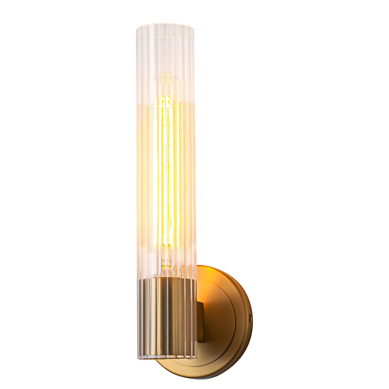 Glowlings 1-Light Vintage Ribbed Clear Glass Antique Brass Wall Sconce Bathroom Vanity Light