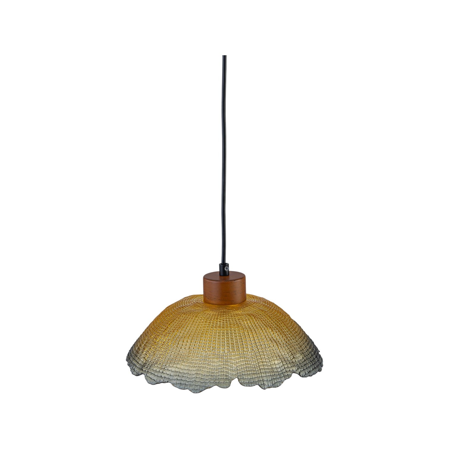 Glowlings 1-Light Vintage Textured Amber Glass Dome Pendant Light with Wood Accent