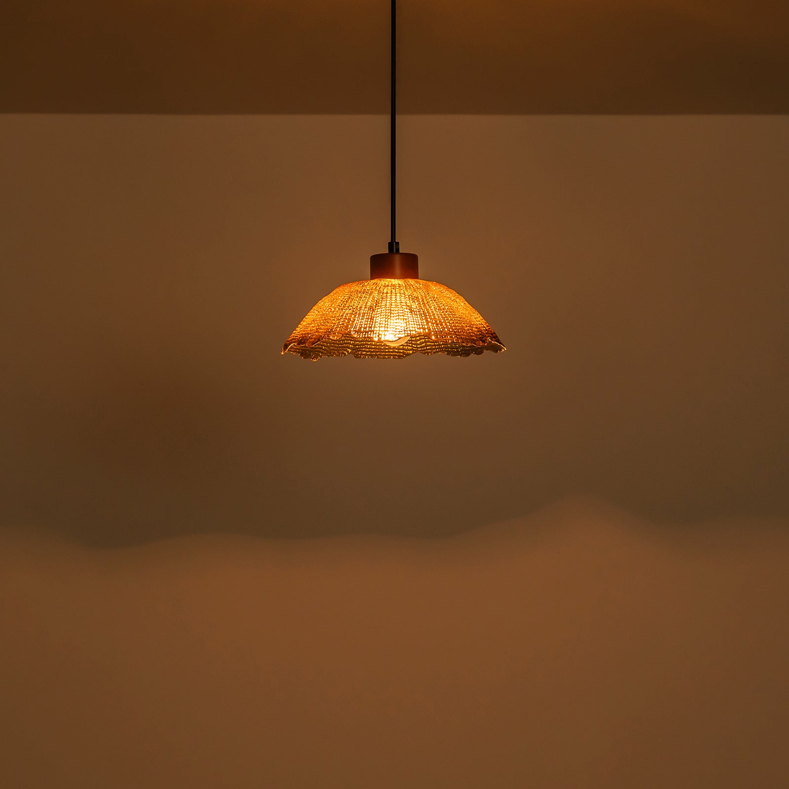 Glowlings 1-Light Vintage Textured Amber Glass Dome Pendant Light with Wood Accent