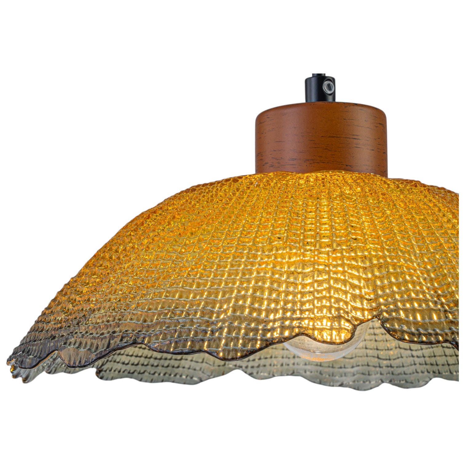 Glowlings 1-Light Vintage Textured Amber Glass Dome Pendant Light with Wood Accent