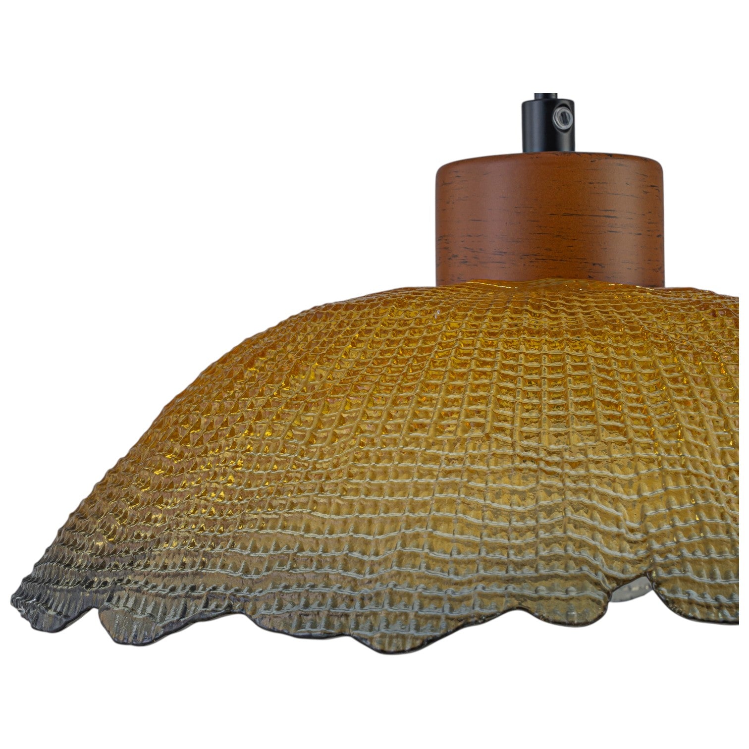 Glowlings 1-Light Vintage Textured Amber Glass Dome Pendant Light with Wood Accent