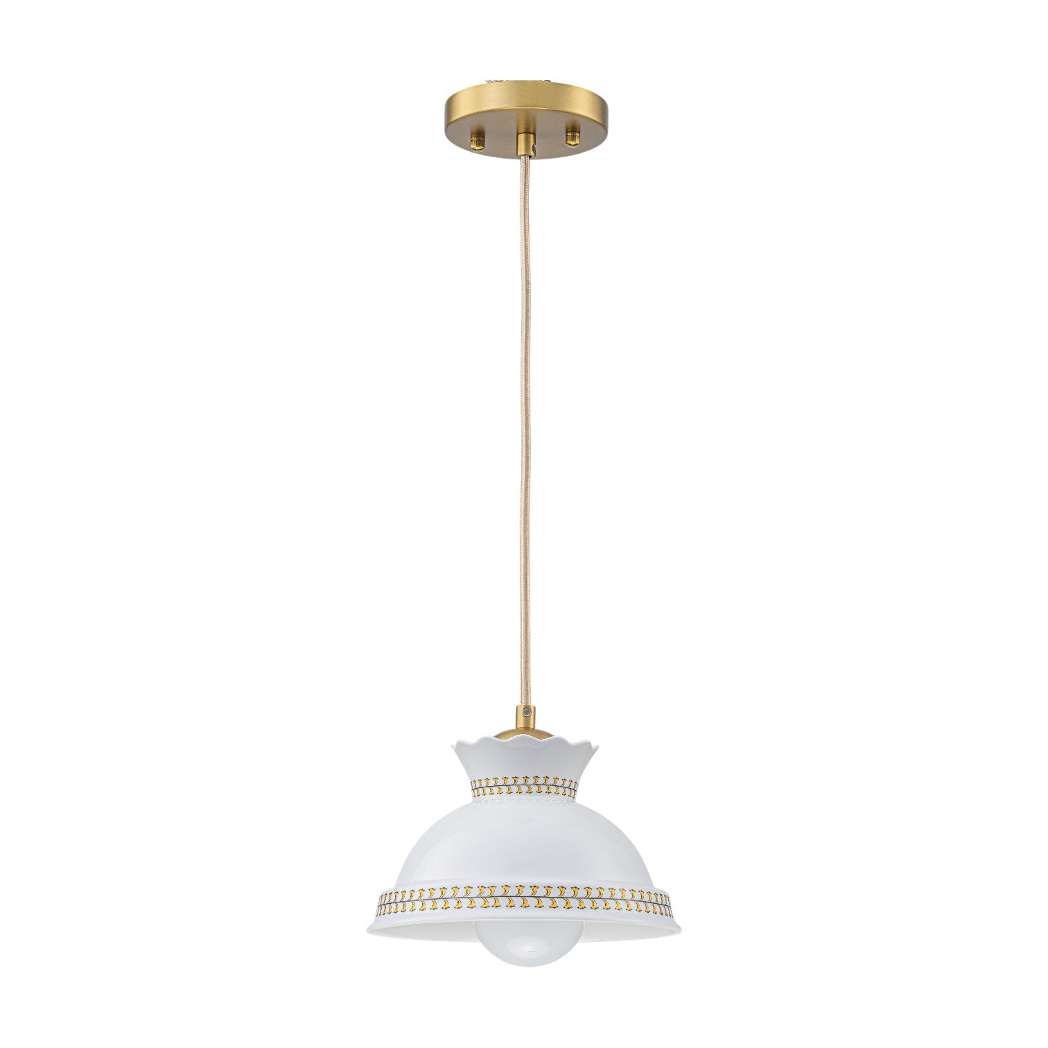Glowlings 1-Light Vintage White Ceramic Boho Mini Pendant Light with Brass Accents