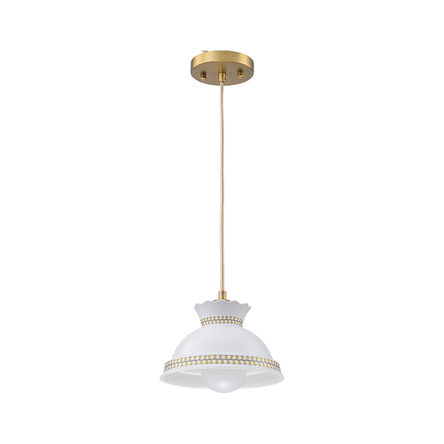 Glowlings 1-Light Vintage White Ceramic Boho Mini Pendant Light with Brass Accents