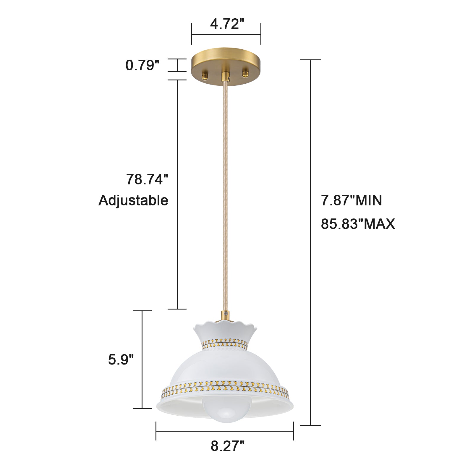 Glowlings 1-Light Vintage White Ceramic Boho Mini Pendant Light with Brass Accents