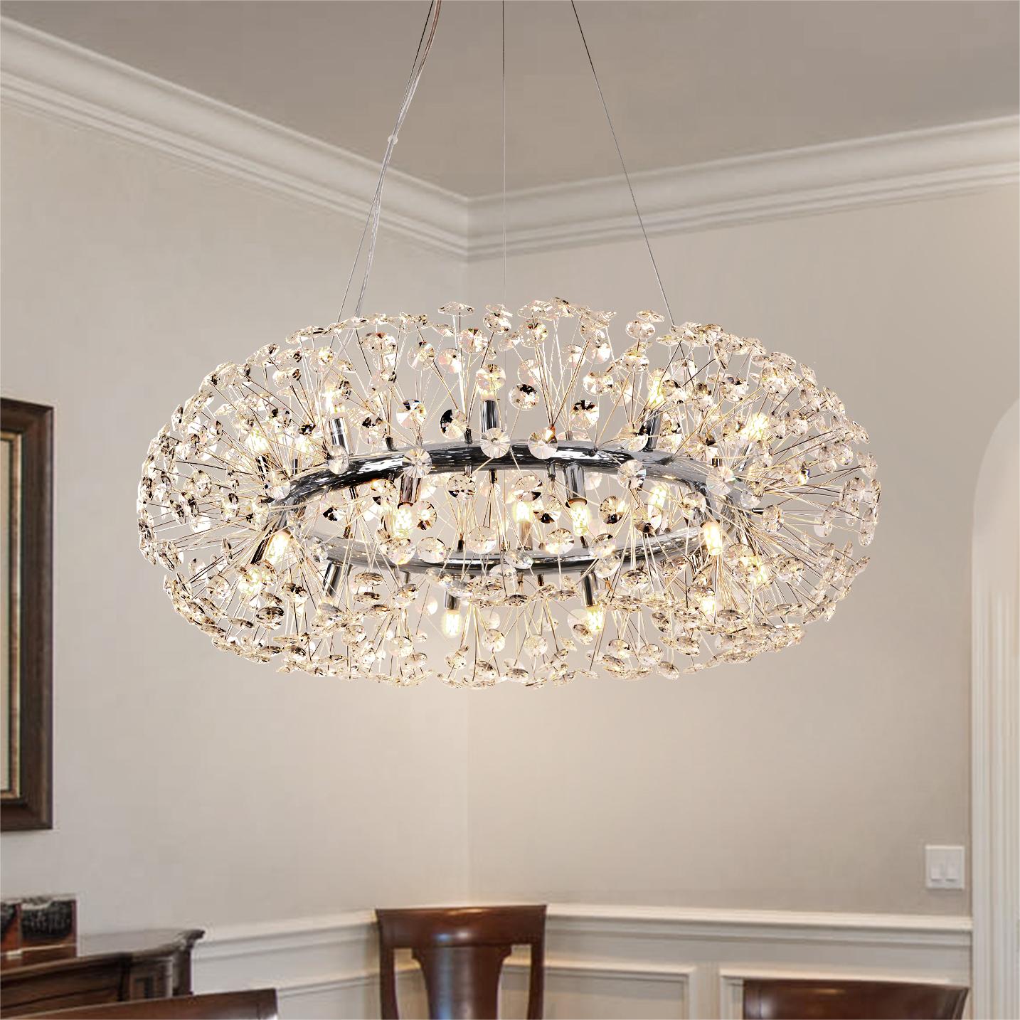 Glowlings 20 Light 33 Wide French Vintage Wagon Wheel Dandelion Shape Sputnik Crystal Chandelier