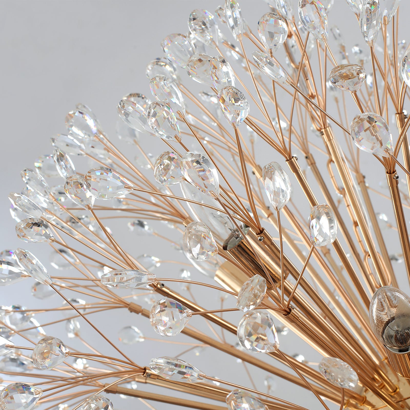 Hoeuns 9-Light Dandelion Firework Semi Flush Mount Ceiling Light – Gold Crystal Modern Chandelier