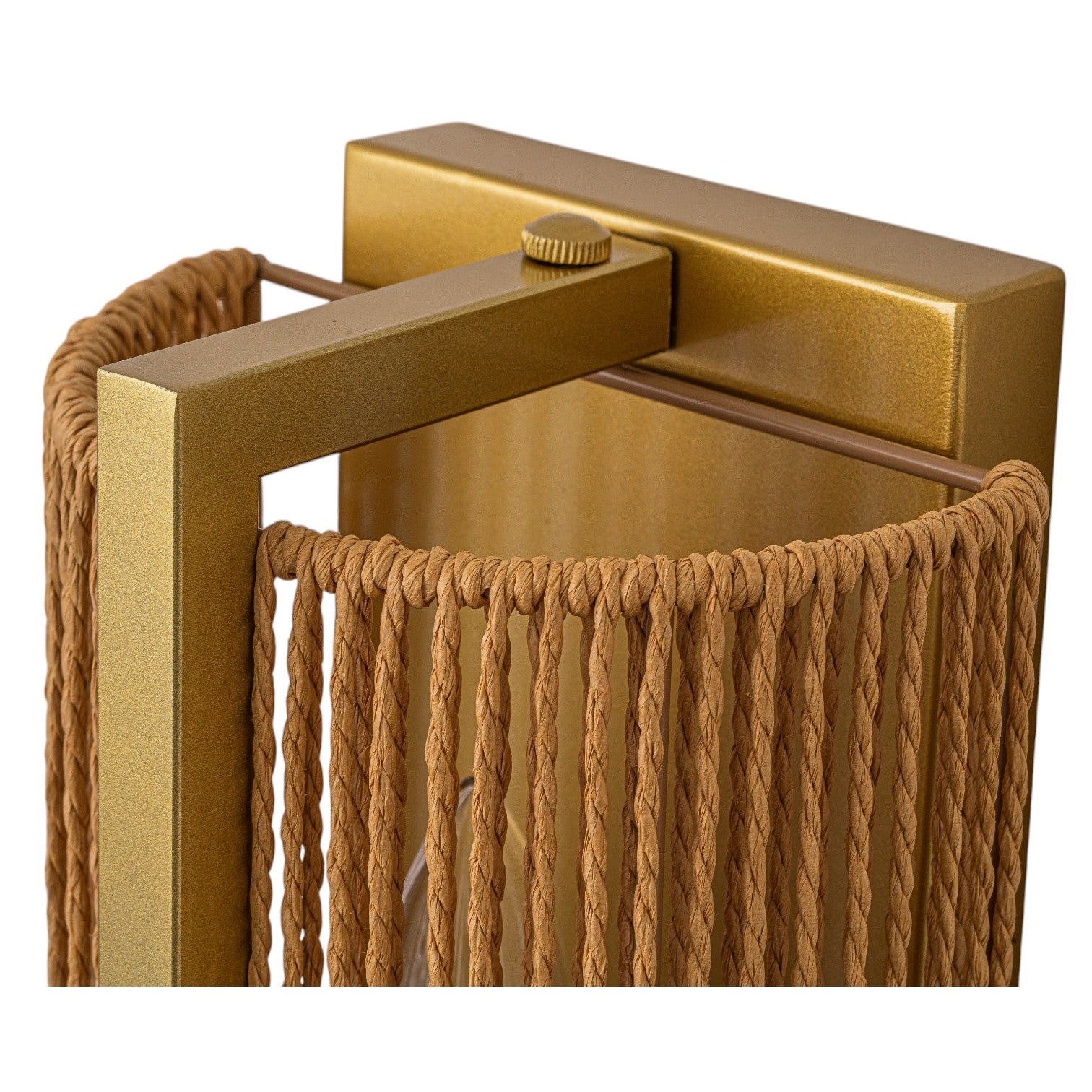 Glowlings 2-Light Boho 16"High Brushed Gold Wall Sconce with Natural Woven Jute Rope Shade