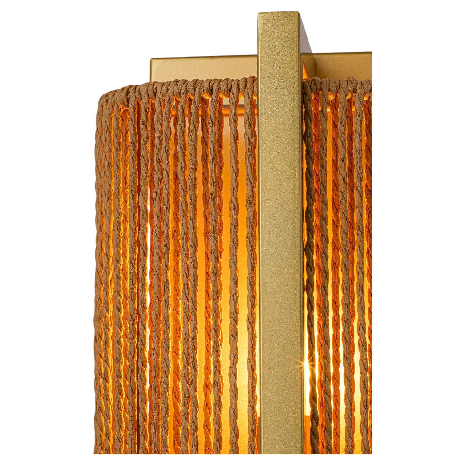 Glowlings 2-Light Boho 16"High Brushed Gold Wall Sconce with Natural Woven Jute Rope Shade