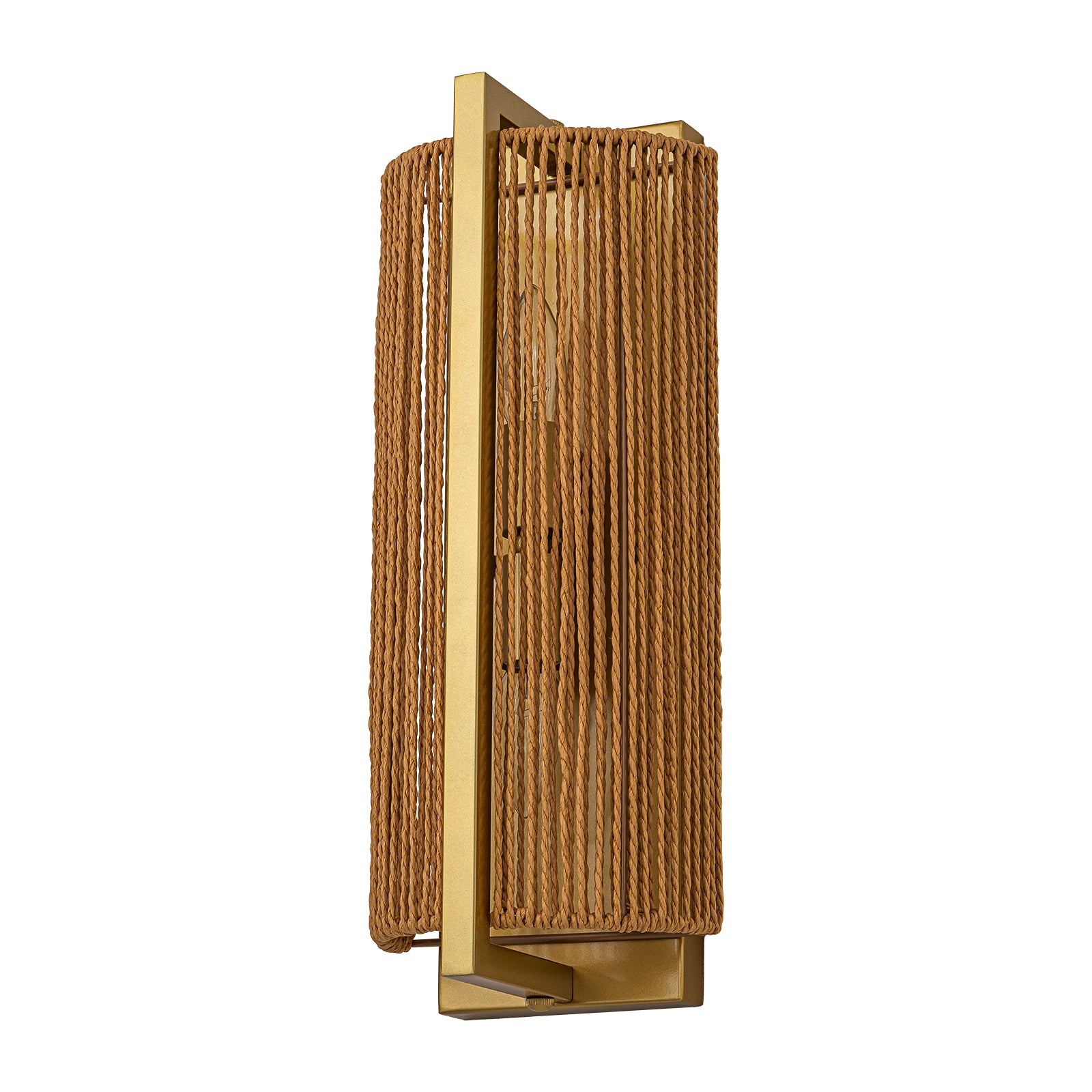 Glowlings 2-Light Boho 16"High Brushed Gold Wall Sconce with Natural Woven Jute Rope Shade