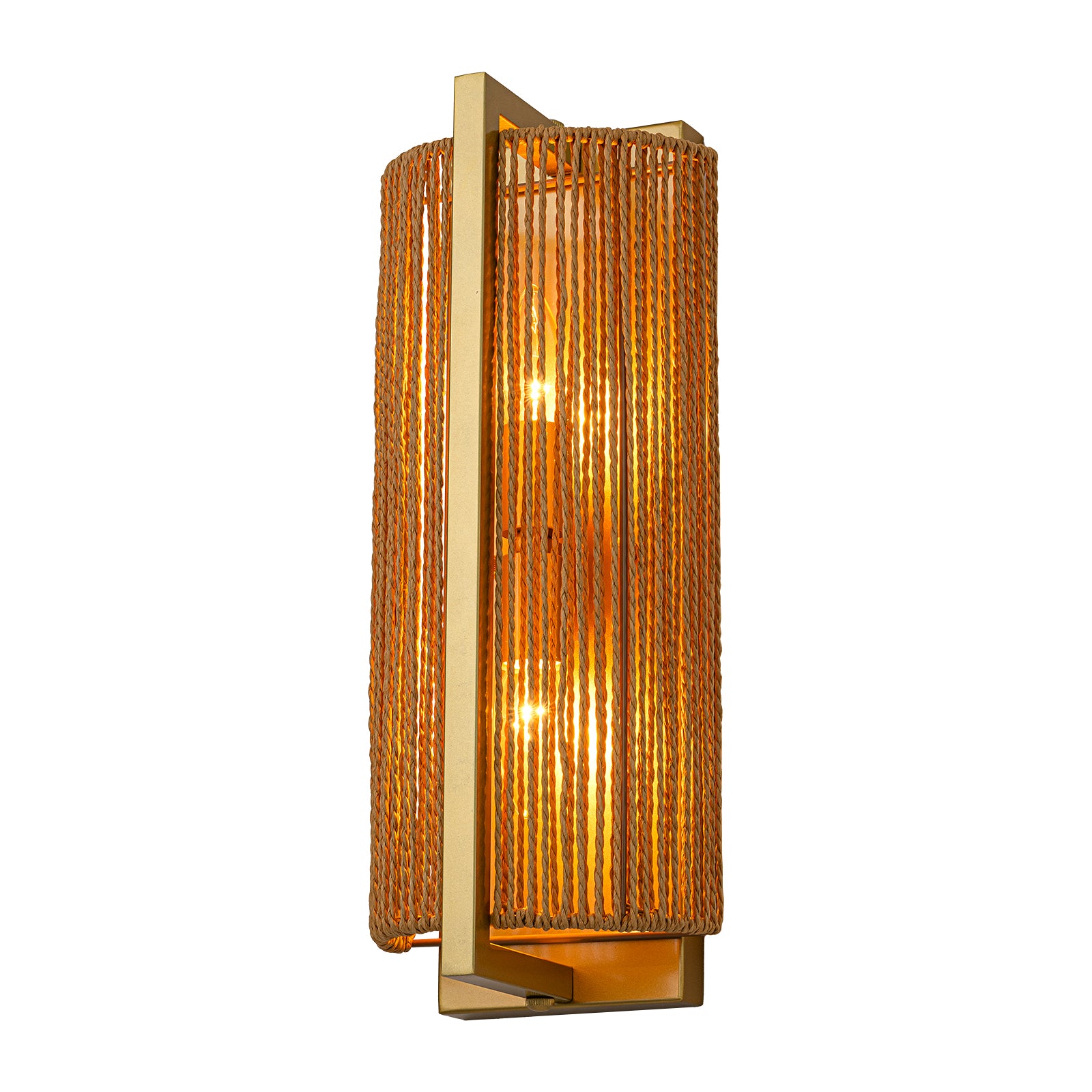 Glowlings 2-Light Boho 16"High Brushed Gold Wall Sconce with Natural Woven Jute Rope Shade