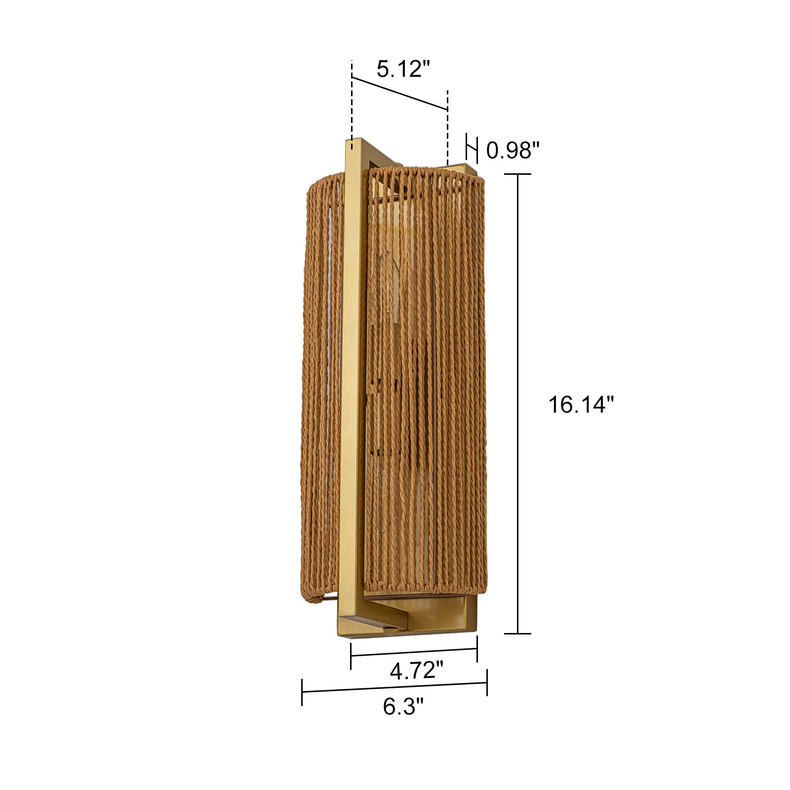 Glowlings 2-Light Boho 16"High Brushed Gold Wall Sconce with Natural Woven Jute Rope Shade