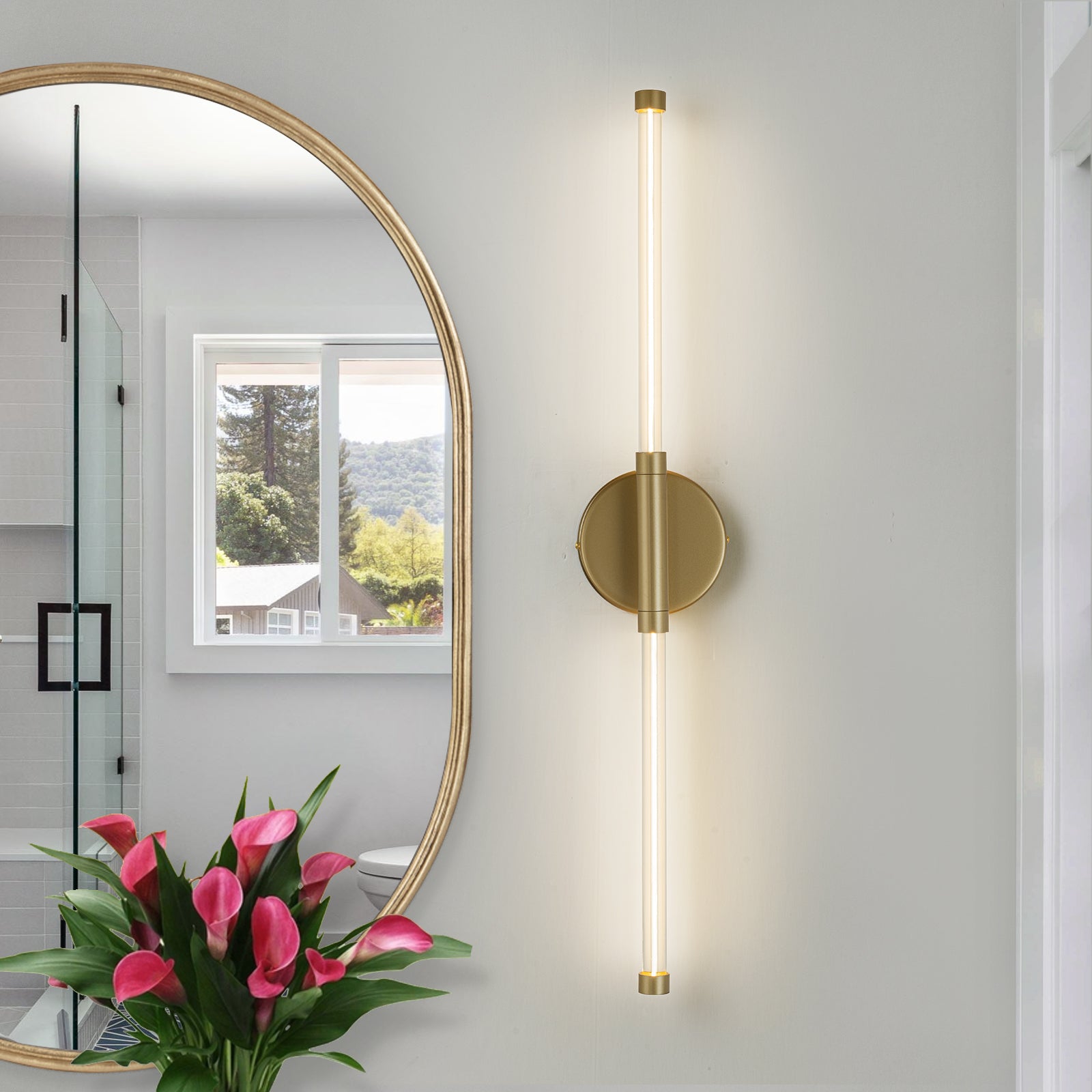Glowlings 2-Light Brass Clear Glass LED Bathroom Vanity Light Wall Sconce