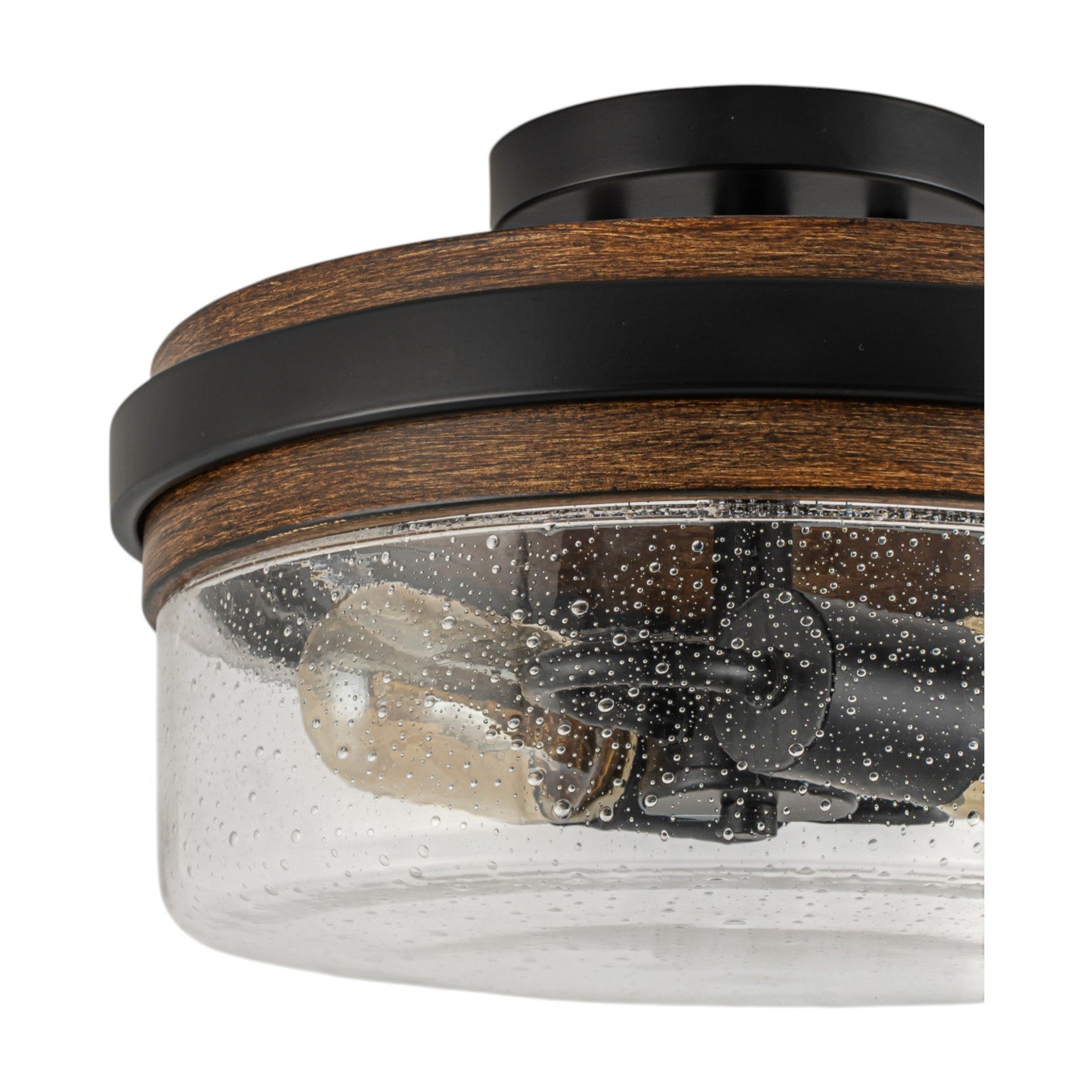 Glowlings 2-Light Farmhouse Drum Semi Flush Mount Ceiling Light with Seeded Glass Shade & Wood Grain Accent