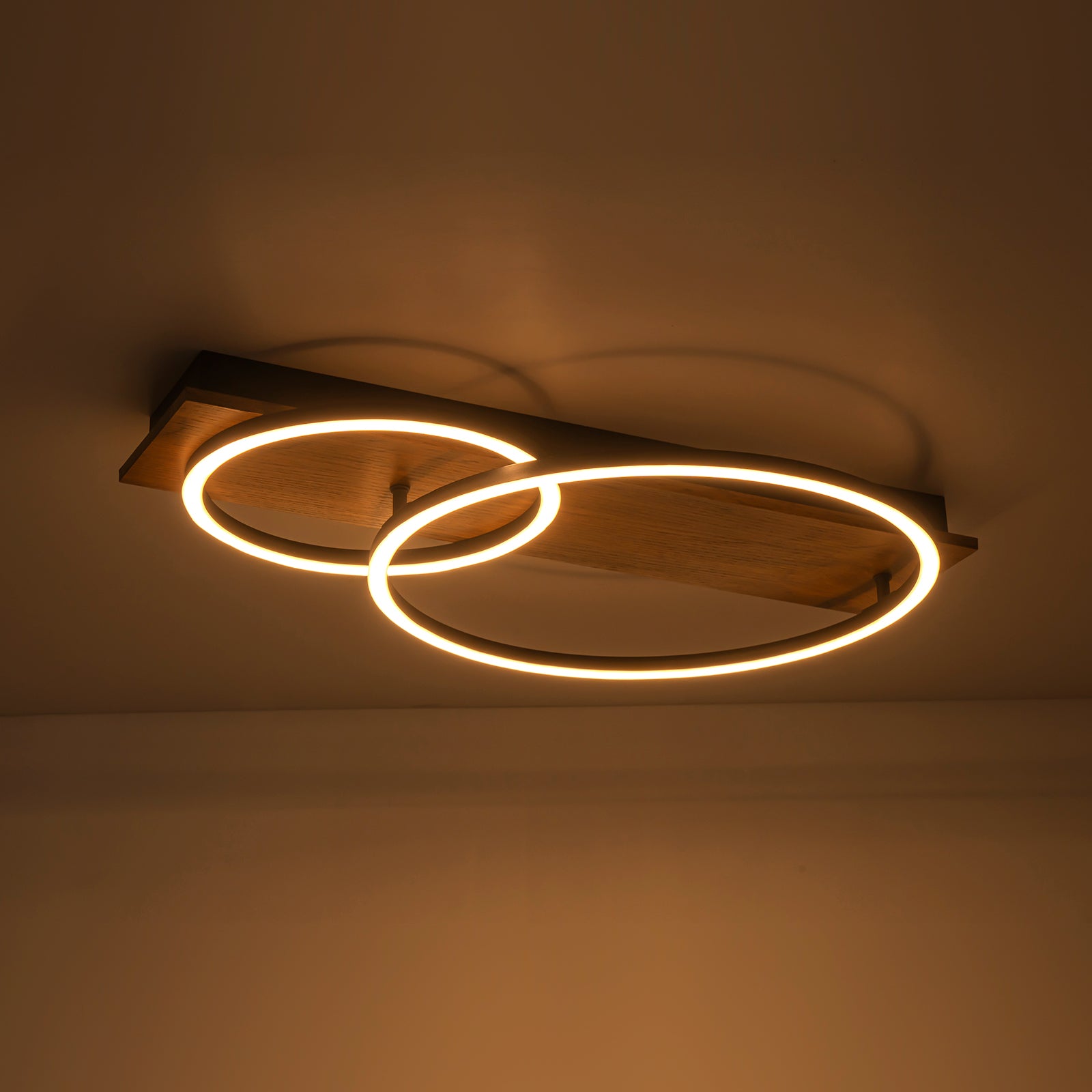 Glowlings 2-Light Farmhouse 24"Wide Round LED Circle Linear Wood Flush Mount Ceiling Light