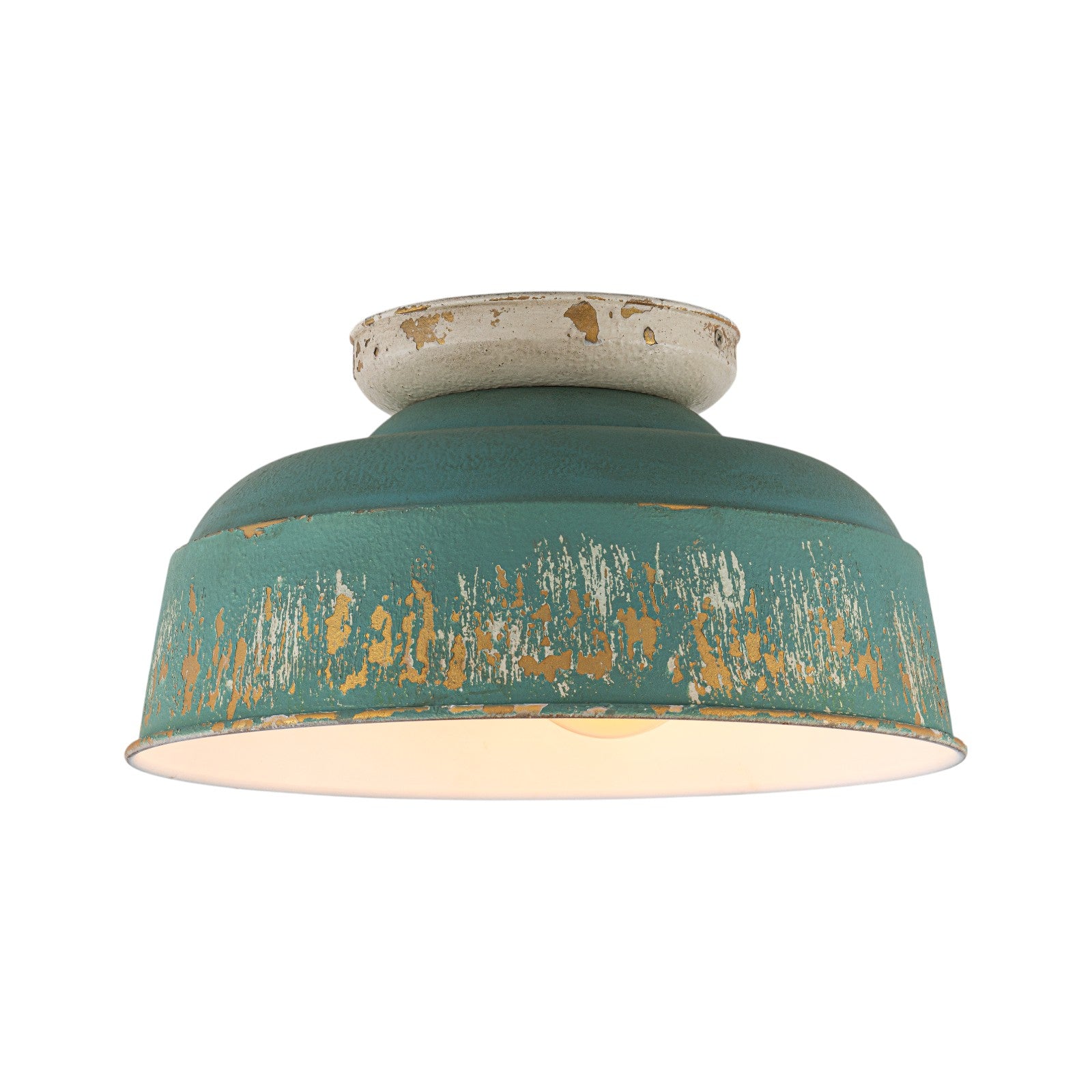 Glowlings 2-Light Industrial 14"Wide Black/Blue Antique Gold Distressing Dome Flush Mount