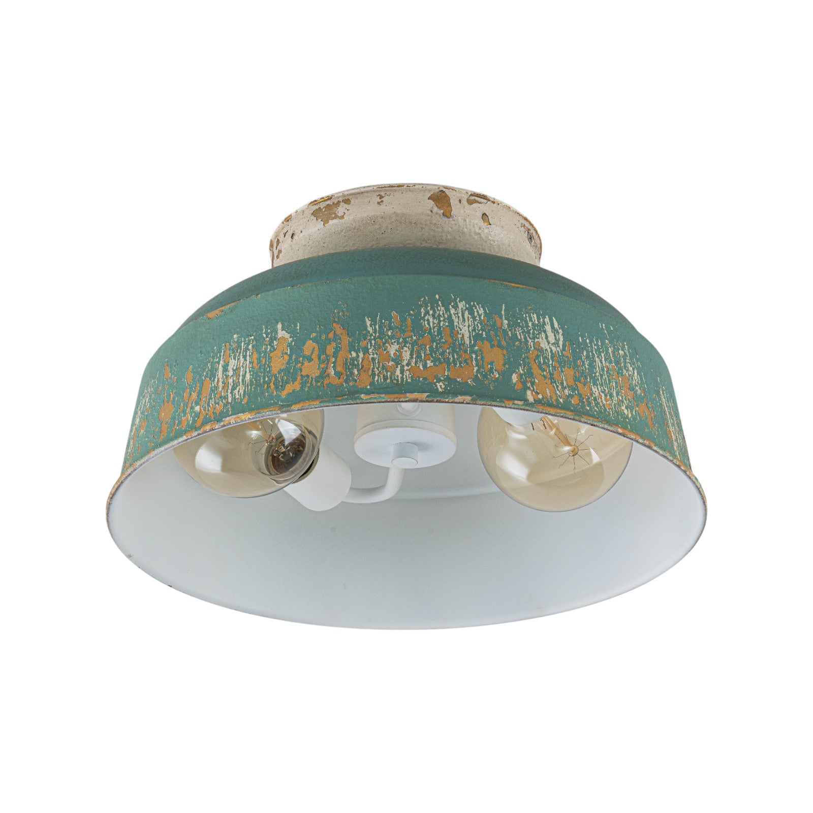 Glowlings 2-Light Industrial 14"Wide Black/Blue Antique Gold Distressing Dome Flush Mount