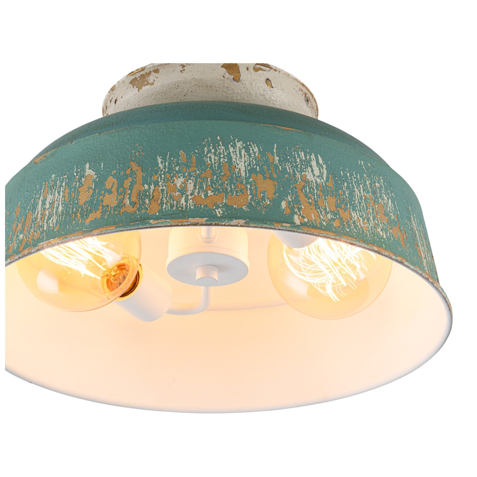 Glowlings 2-Light Industrial 14"Wide Black/Blue Antique Gold Distressing Dome Flush Mount