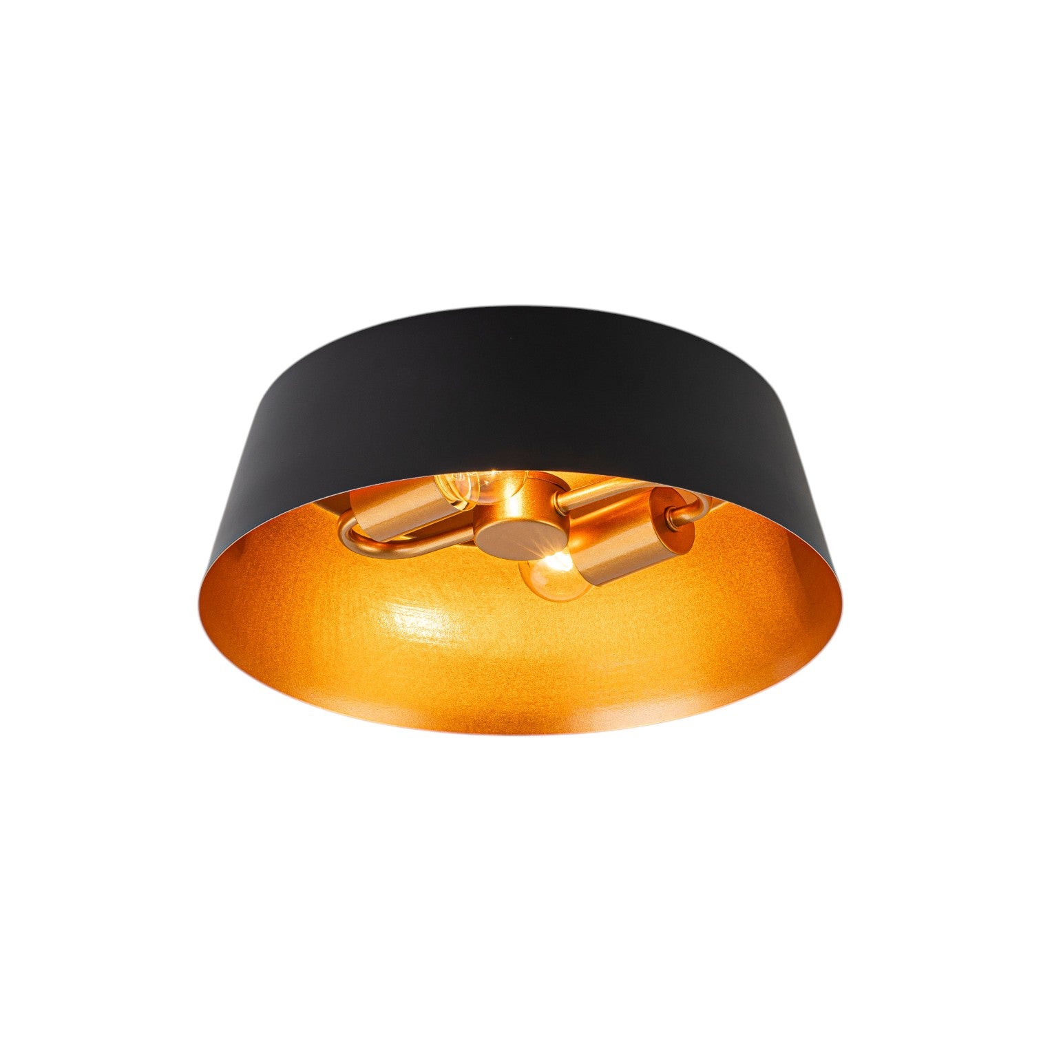 Glowlings 2-Light Industrial Black Tapered Flush Mount Ceiling Light with Brushed Gold Interior