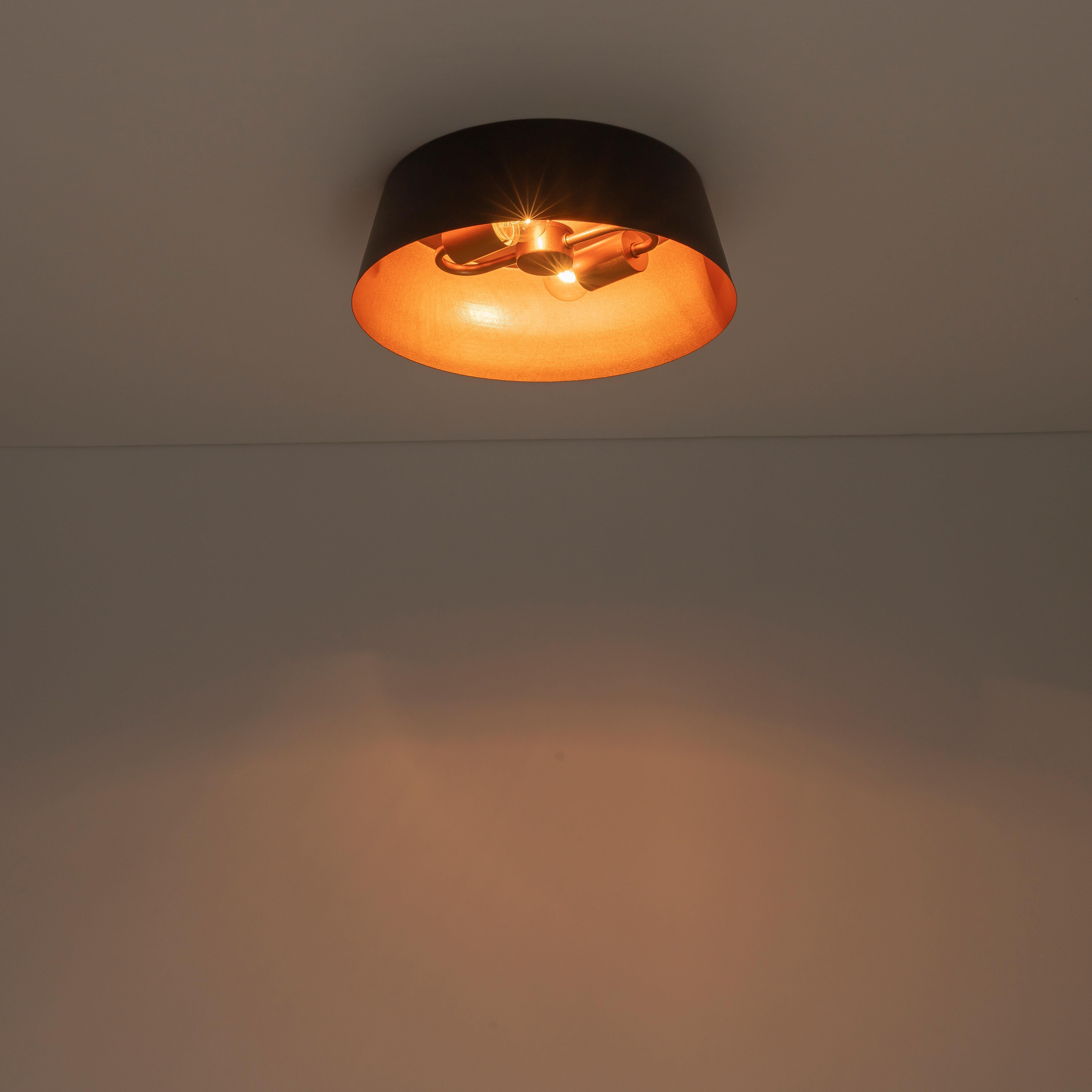 Glowlings 2-Light Industrial Black Tapered Flush Mount Ceiling Light with Brushed Gold Interior