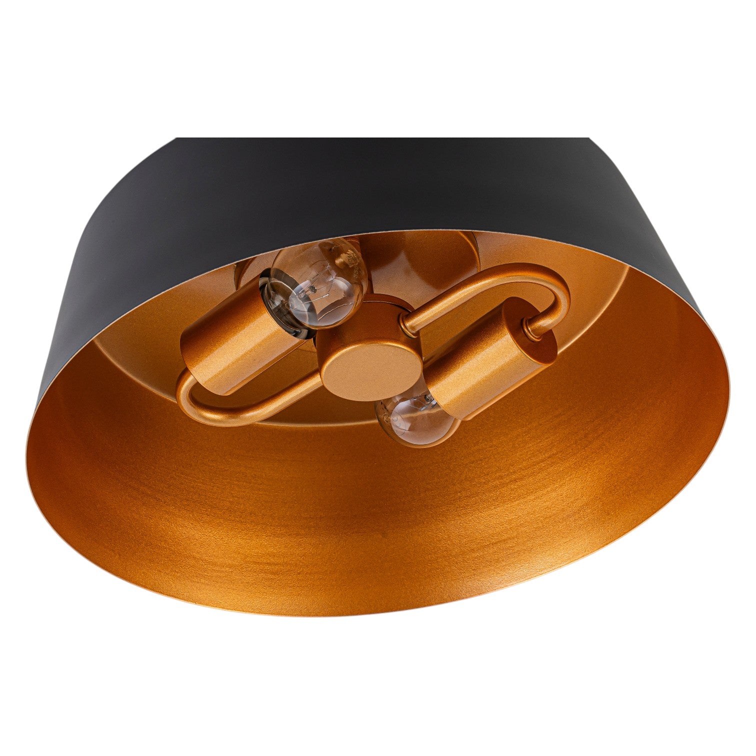 Glowlings 2-Light Industrial Black Tapered Flush Mount Ceiling Light with Brushed Gold Interior