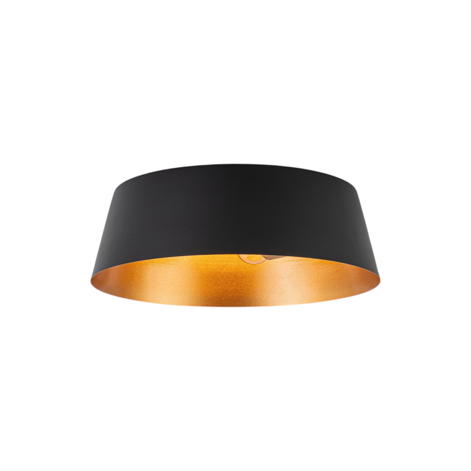 Glowlings 2-Light Industrial Black Tapered Flush Mount Ceiling Light with Brushed Gold Interior