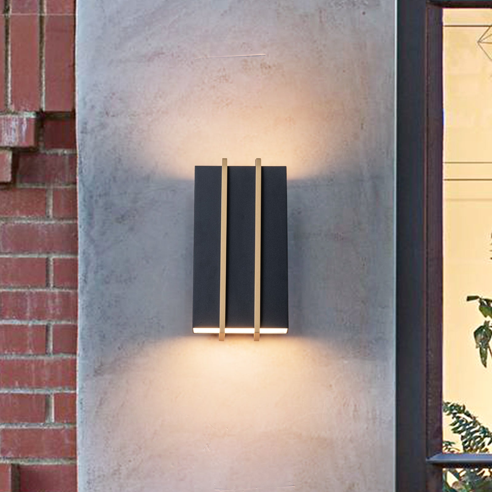 Glowlings 2-Light Modern 11"High IP54 Matte Black & Brushed Brass Rectangular LED Outdoor Wall Sconce