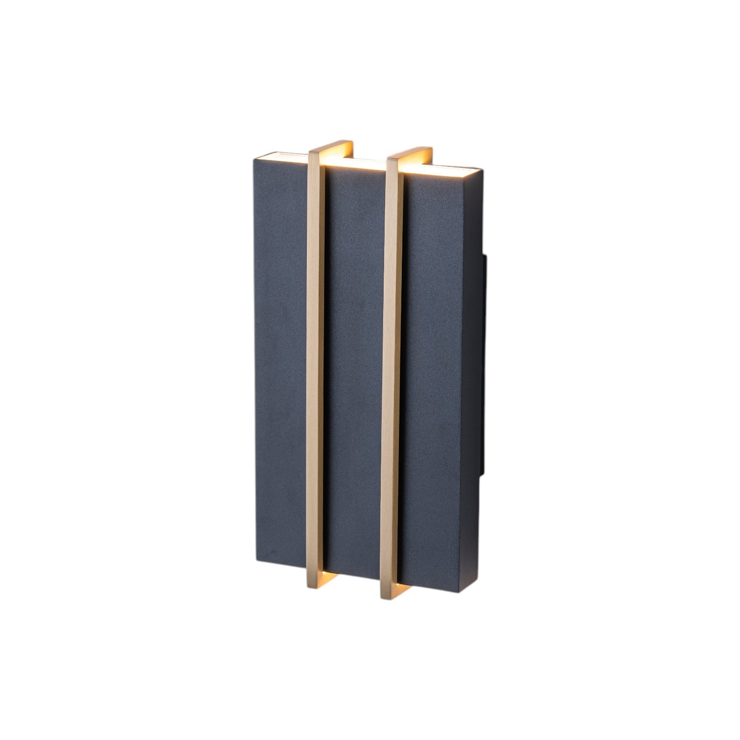 Glowlings 2-Light Modern 11"High IP54 Matte Black & Brushed Brass Rectangular LED Outdoor Wall Sconce