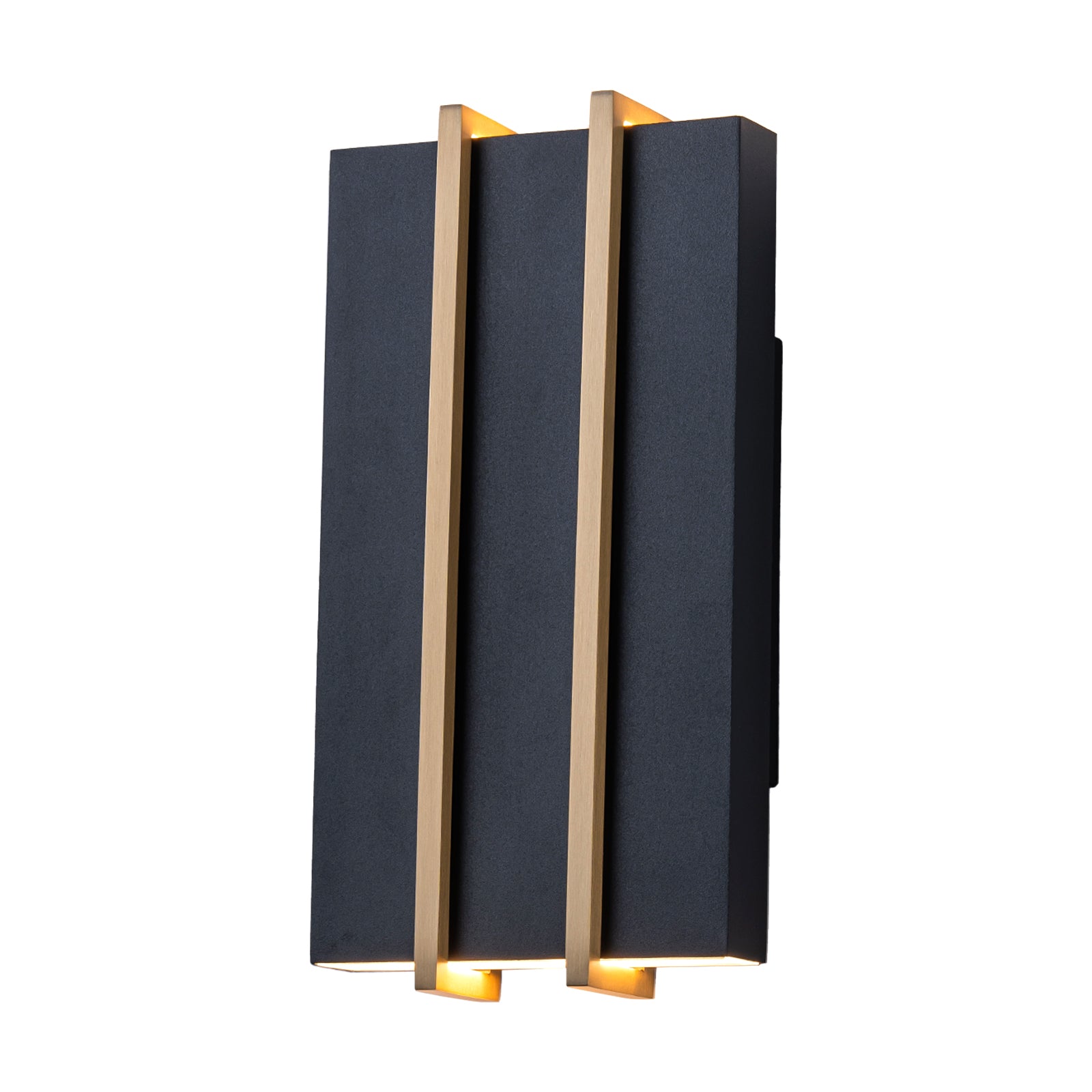 Glowlings 2-Light Modern 11"High IP54 Matte Black & Brushed Brass Rectangular LED Outdoor Wall Sconce