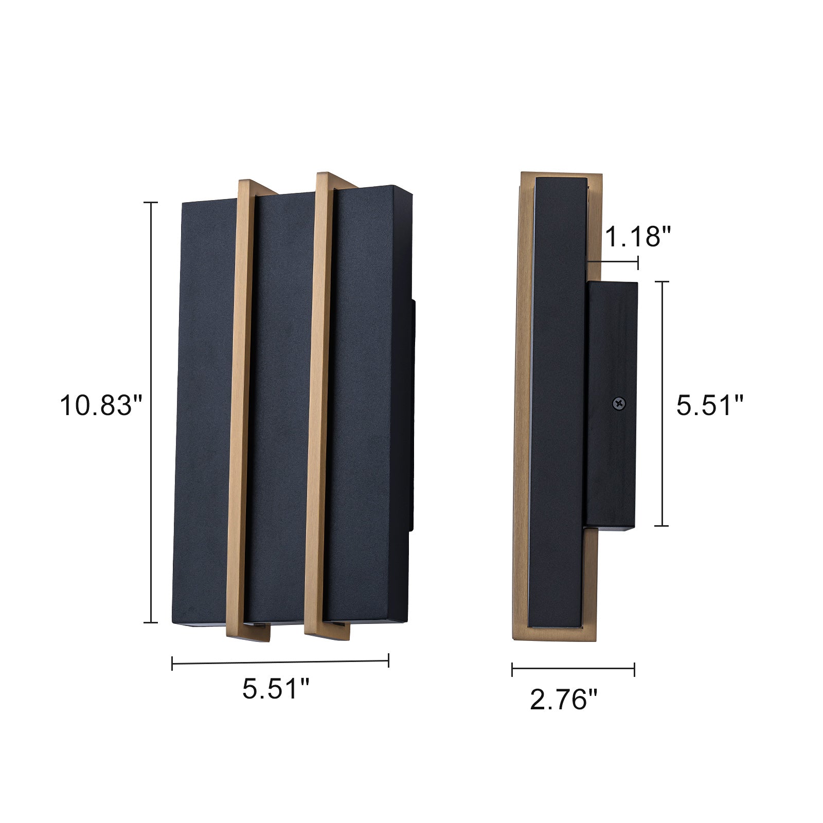 Glowlings 2-Light Modern 11"High IP54 Matte Black & Brushed Brass Rectangular LED Outdoor Wall Sconce