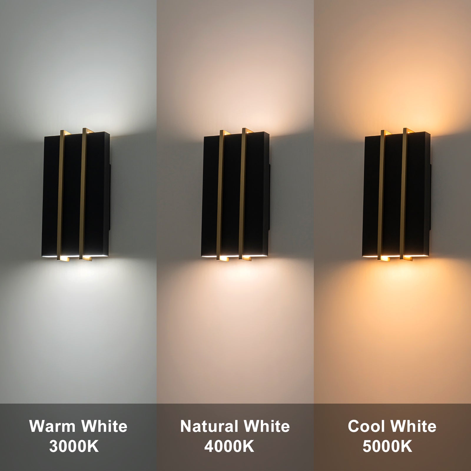 Glowlings 2-Light Modern 11"High IP54 Matte Black & Brushed Brass Rectangular LED Outdoor Wall Sconce