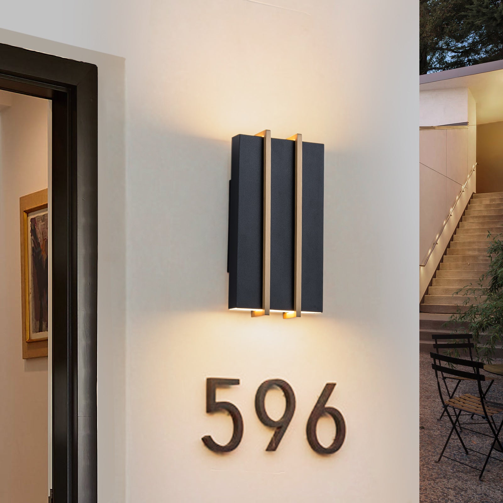 Glowlings 2-Light Modern 11"High IP54 Matte Black & Brushed Brass Rectangular LED Outdoor Wall Sconce