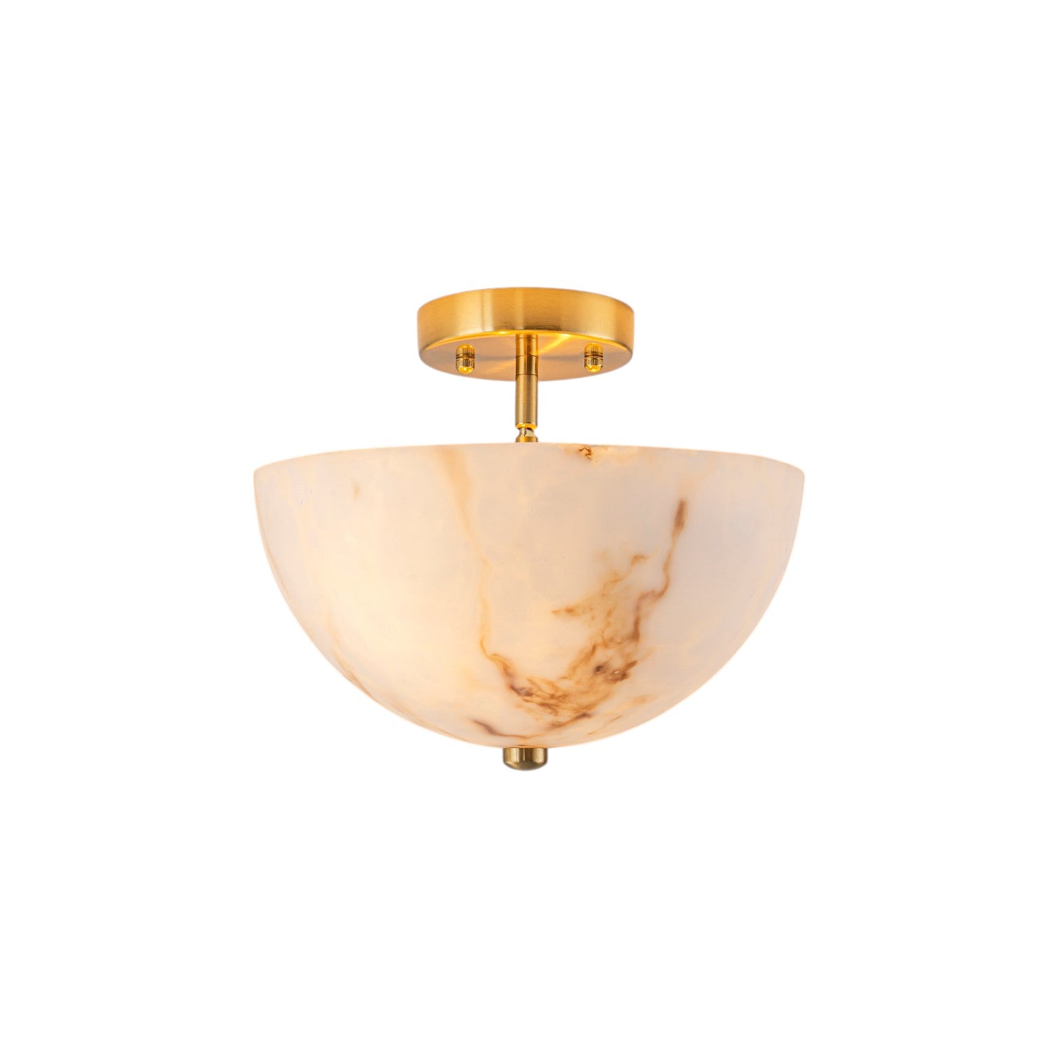 Glowlings 2-Light Luxury Brushed Brass Faux Alabaster Marble Bowl Shade Semi Flush Mount Ceiling Light