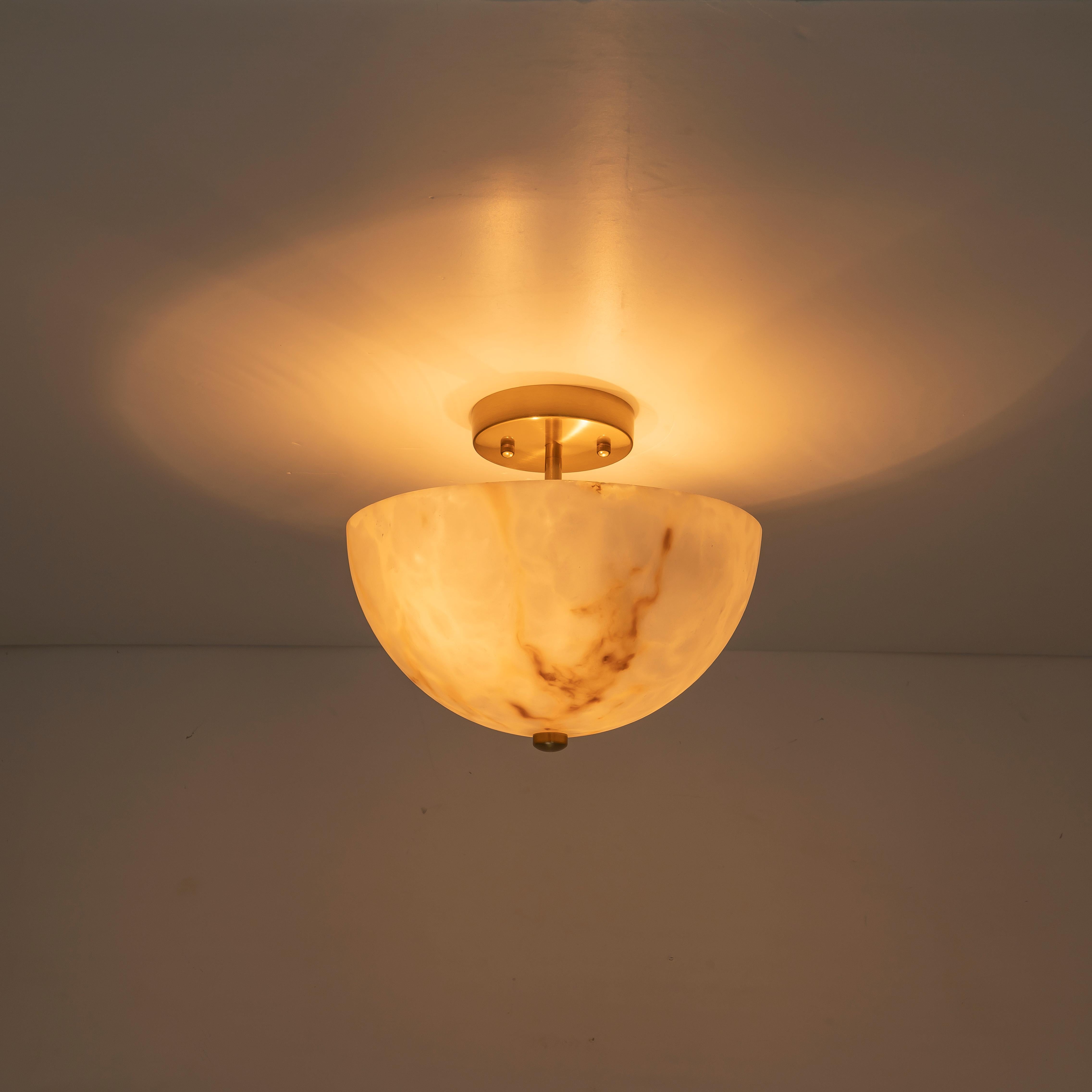 Glowlings 2-Light Luxury Brushed Brass Faux Alabaster Marble Bowl Shade Semi Flush Mount Ceiling Light