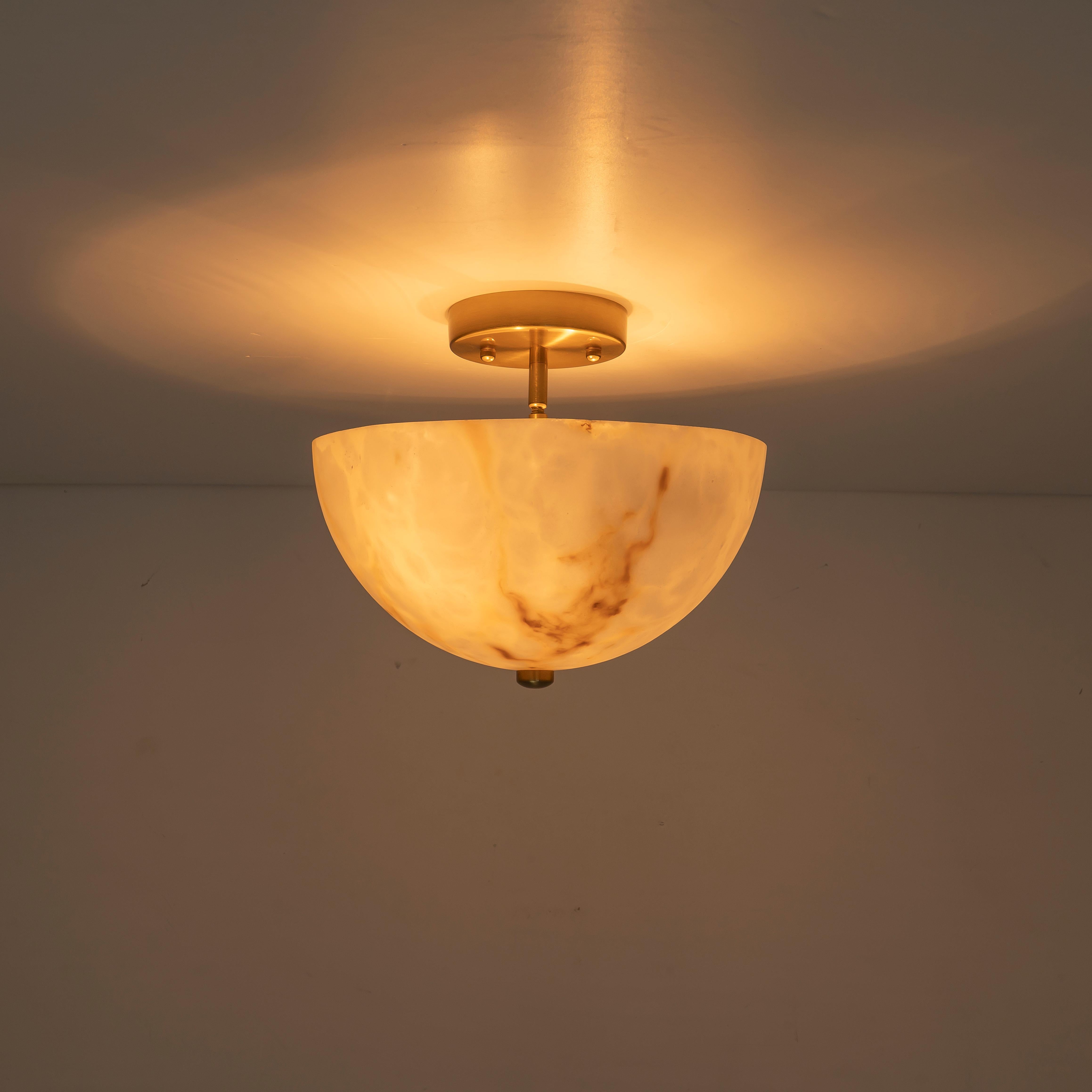 Glowlings 2-Light Luxury Brushed Brass Faux Alabaster Marble Bowl Shade Semi Flush Mount Ceiling Light