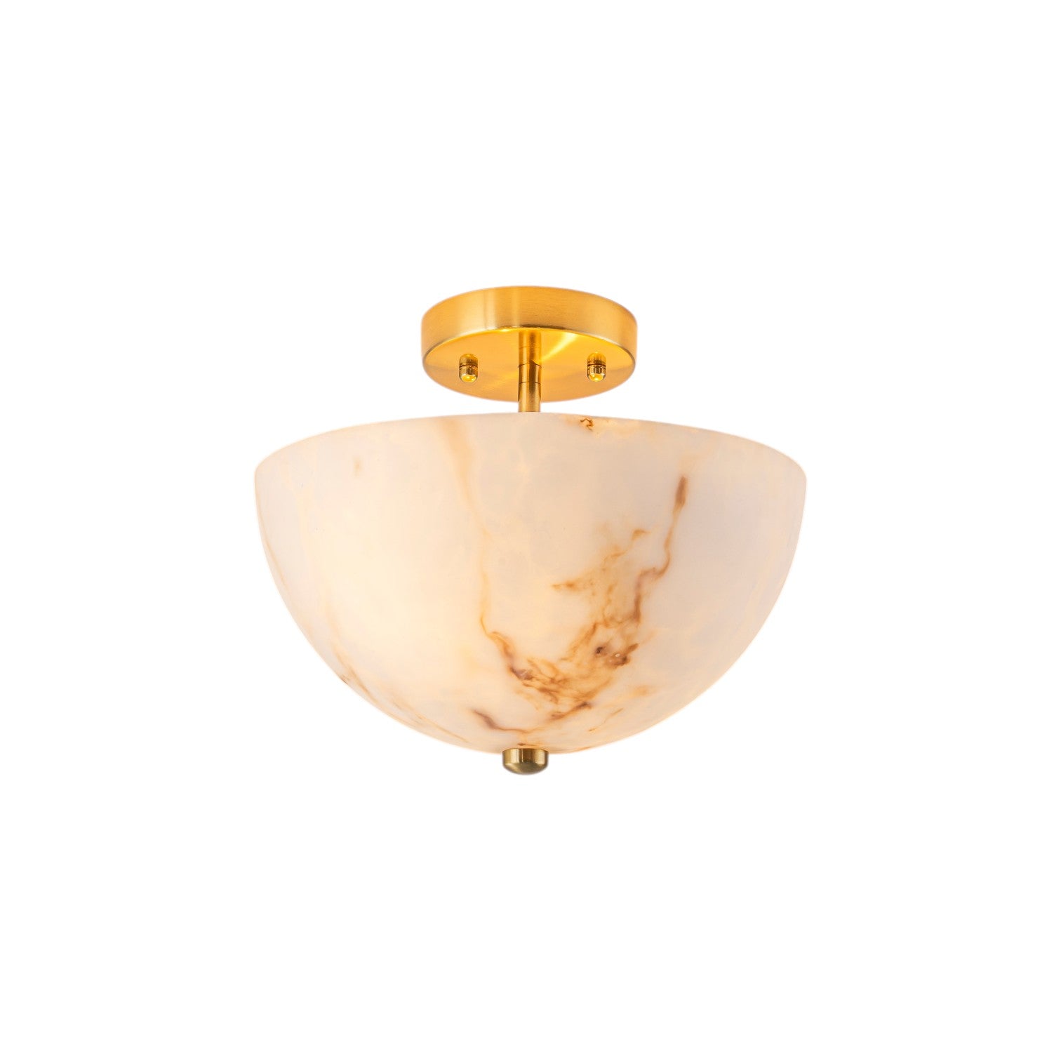 Glowlings 2-Light Luxury Brushed Brass Faux Alabaster Marble Bowl Shade Semi Flush Mount Ceiling Light