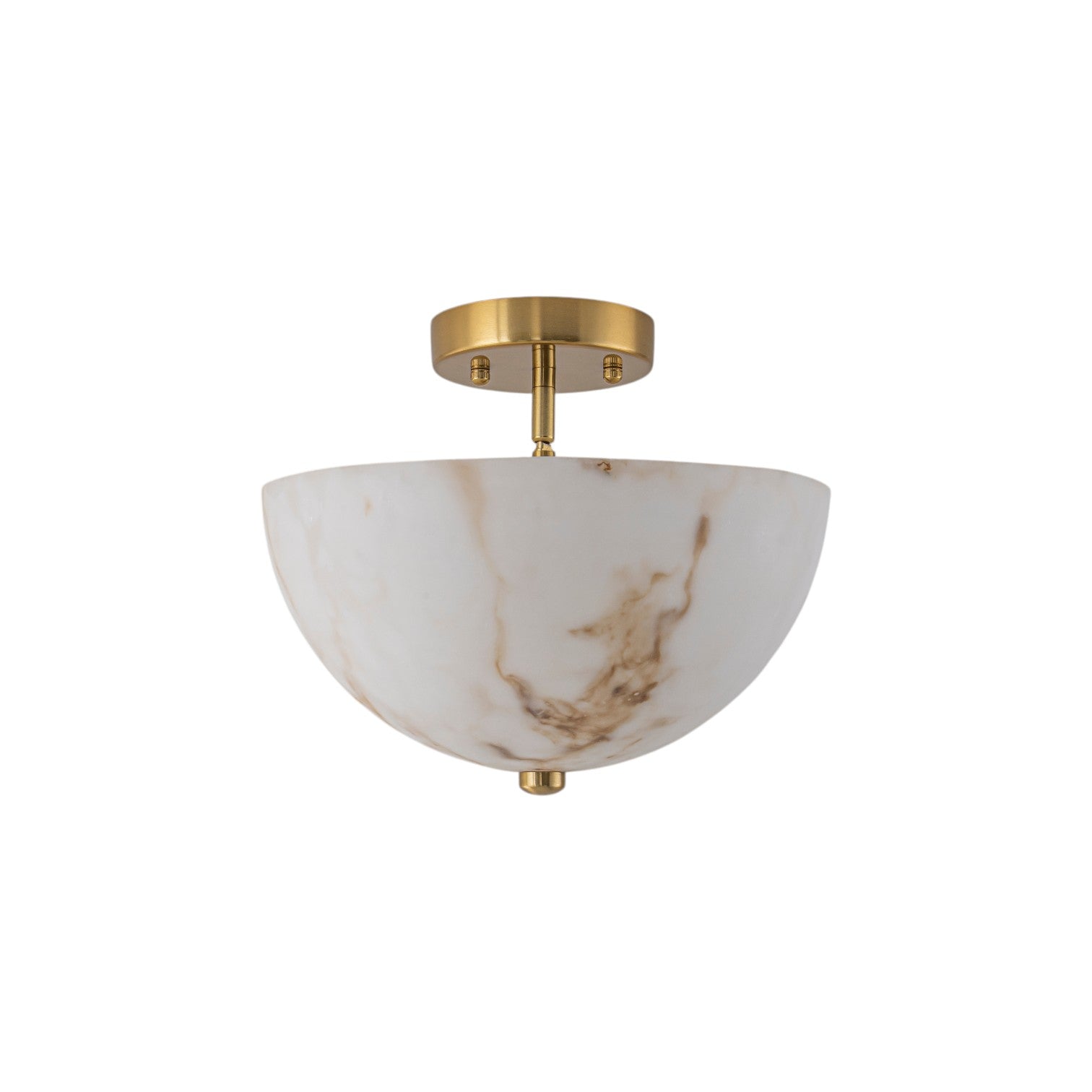 Glowlings 2-Light Luxury Brushed Brass Faux Alabaster Marble Bowl Shade Semi Flush Mount Ceiling Light