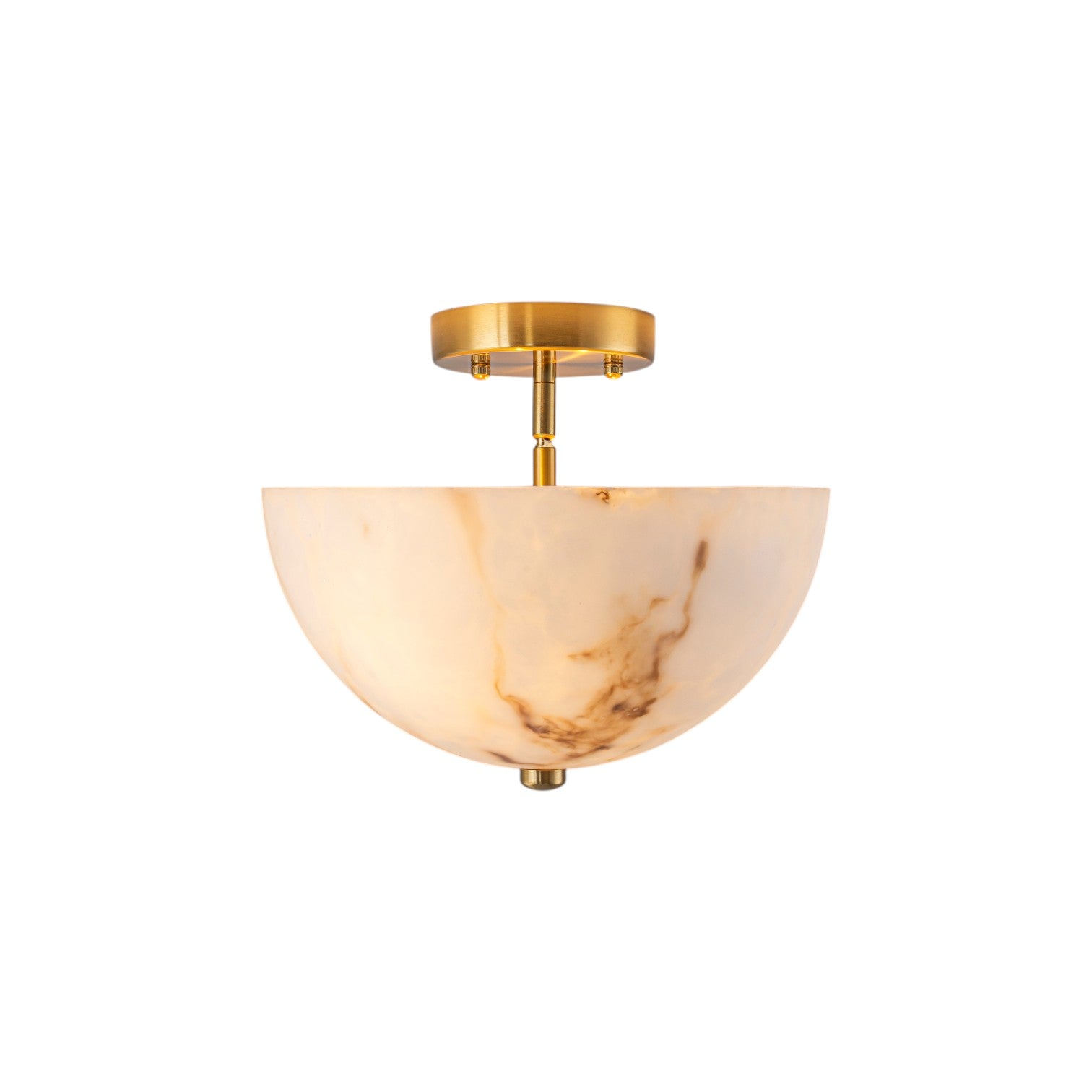 Glowlings 2-Light Luxury Brushed Brass Faux Alabaster Marble Bowl Shade Semi Flush Mount Ceiling Light