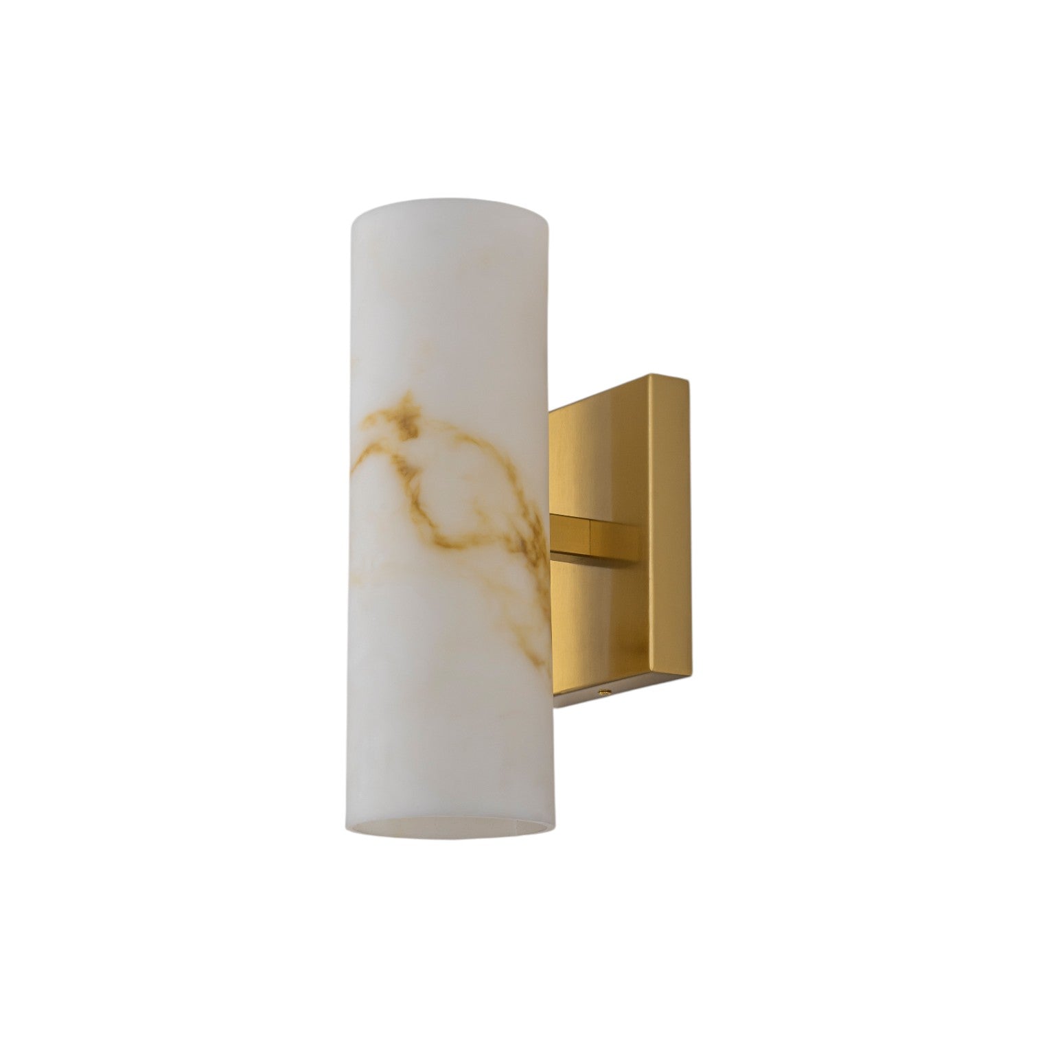 Glowlings 2-Light Luxury Brushed Brass Faux Alabaster Marble Cylinder Wall Sconce