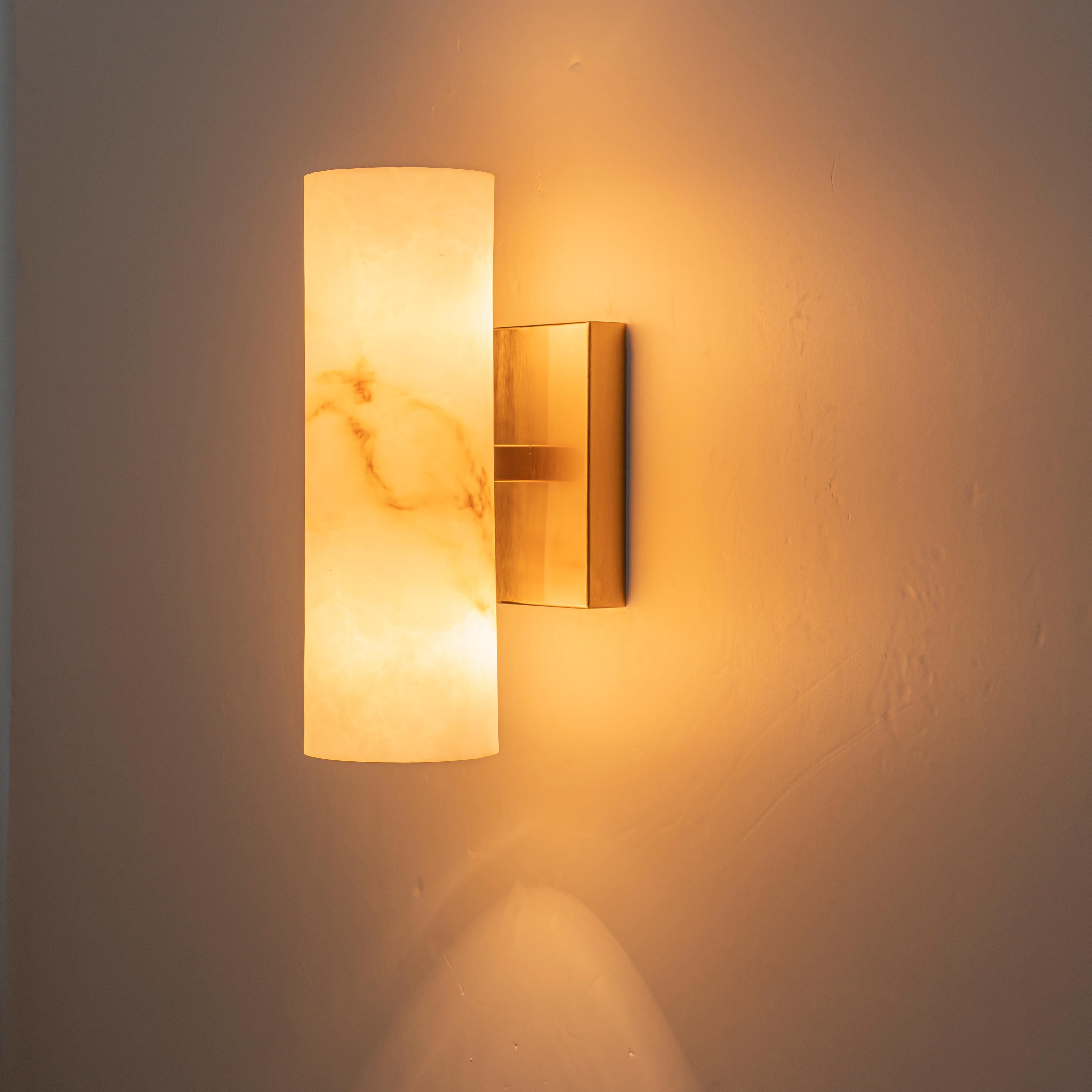 Glowlings 2-Light Luxury Brushed Brass Faux Alabaster Marble Cylinder Wall Sconce
