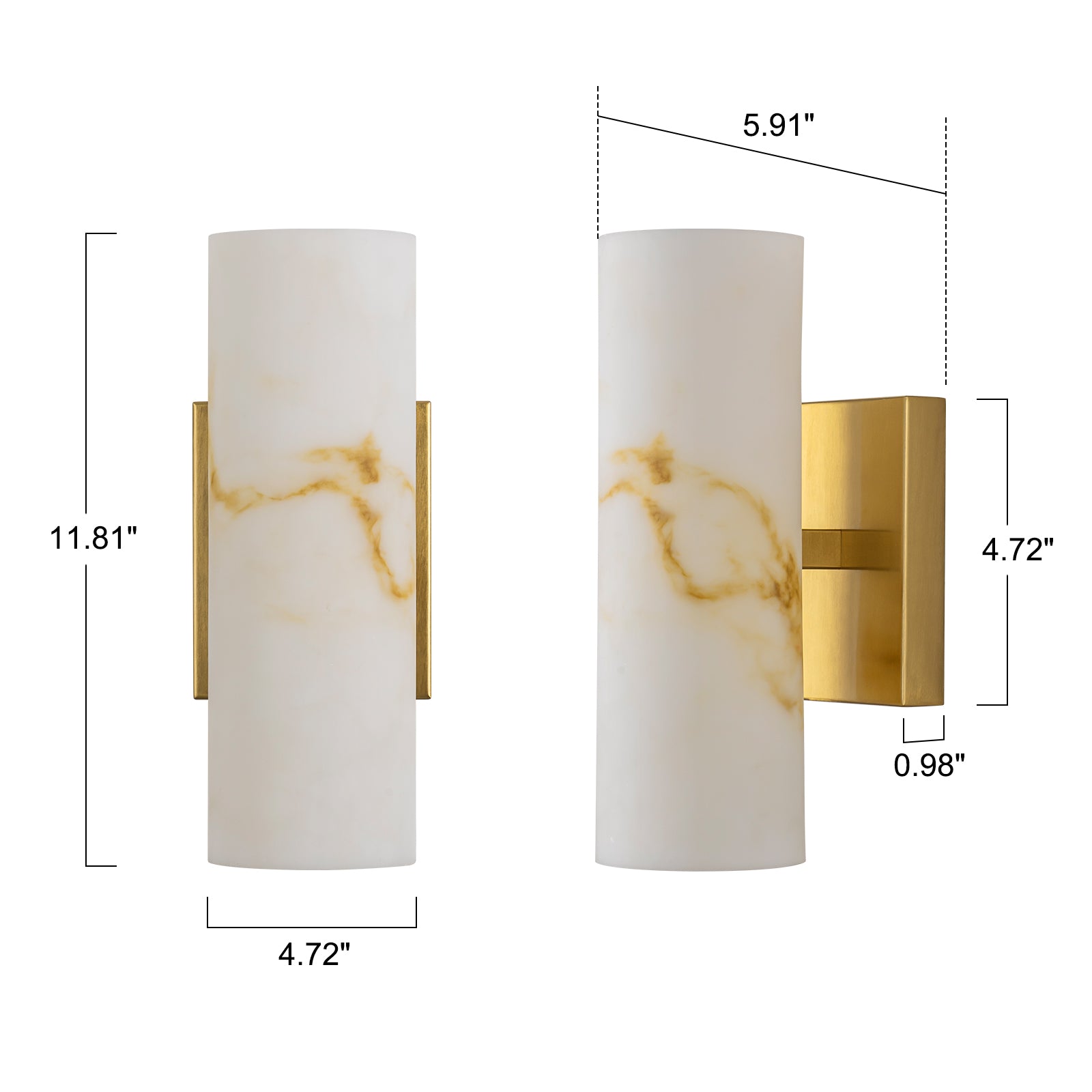 Glowlings 2-Light Luxury Brushed Brass Faux Alabaster Marble Cylinder Wall Sconce