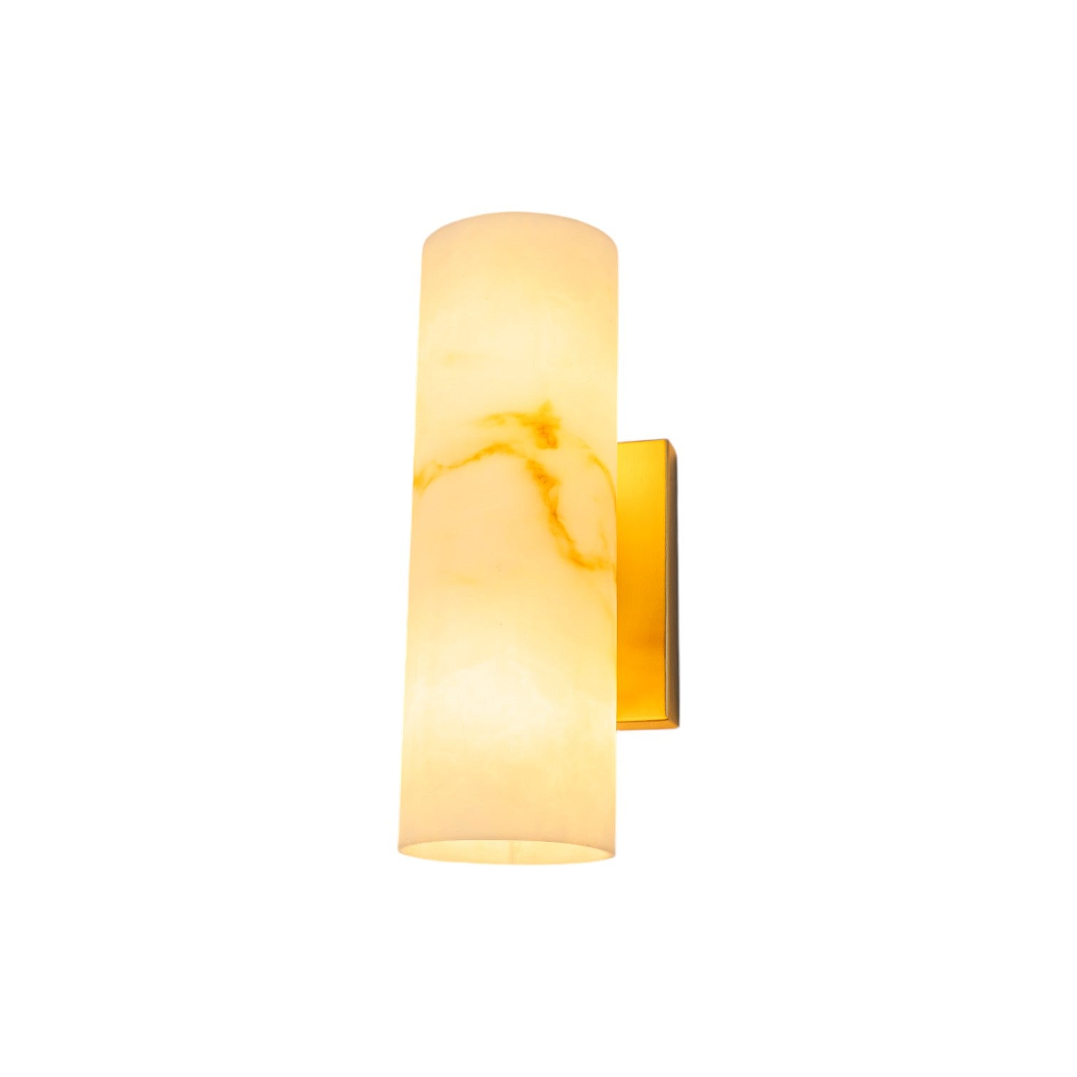 Glowlings 2-Light Luxury Brushed Brass Faux Alabaster Marble Cylinder Wall Sconce