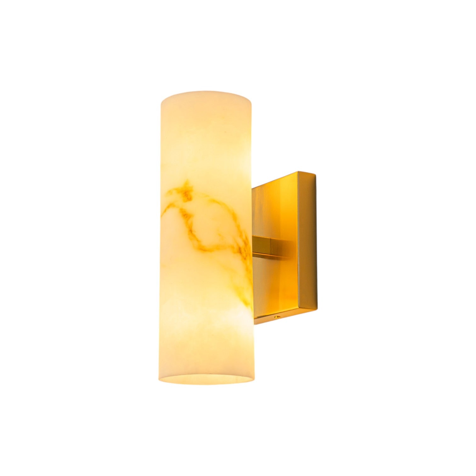Glowlings 2-Light Luxury Brushed Brass Faux Alabaster Marble Cylinder Wall Sconce