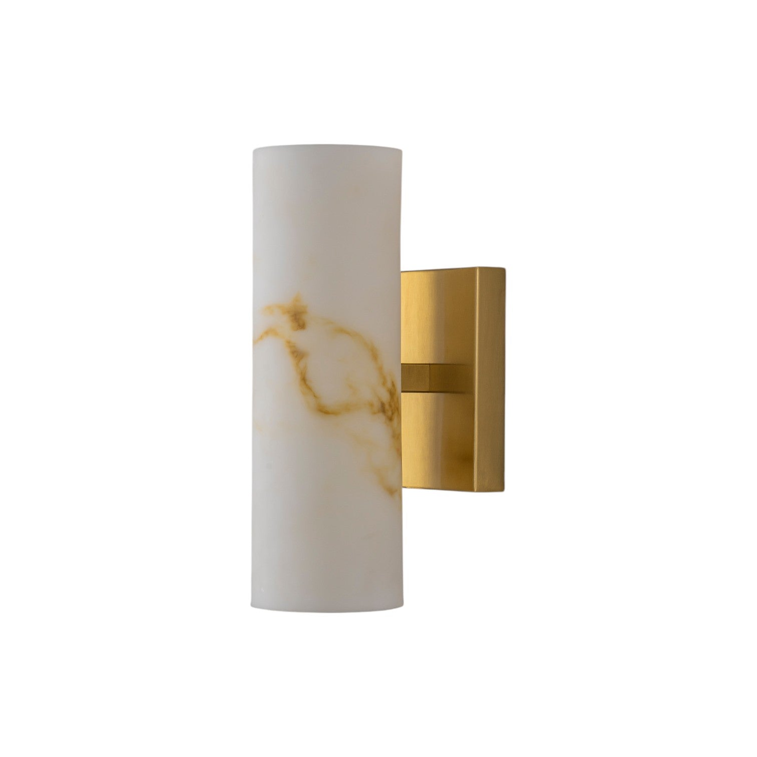 Glowlings 2-Light Luxury Brushed Brass Faux Alabaster Marble Cylinder Wall Sconce