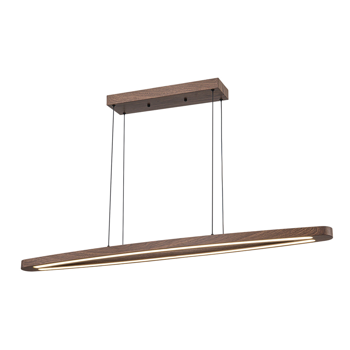 Glowlings 2-Light Minimalist Natural Wood Walnut Finish Linear LED Pendant Light Dining Room Chandelier